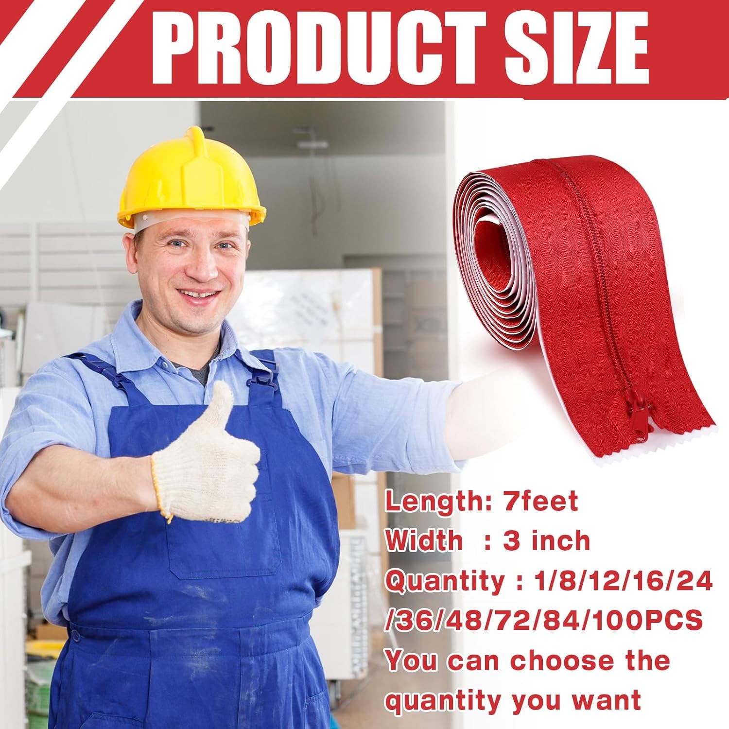 Tigeen 12 Roll Heavy Duty Zipper Door for Dust Barriers 7 ft x 3 Inch Self Adhes