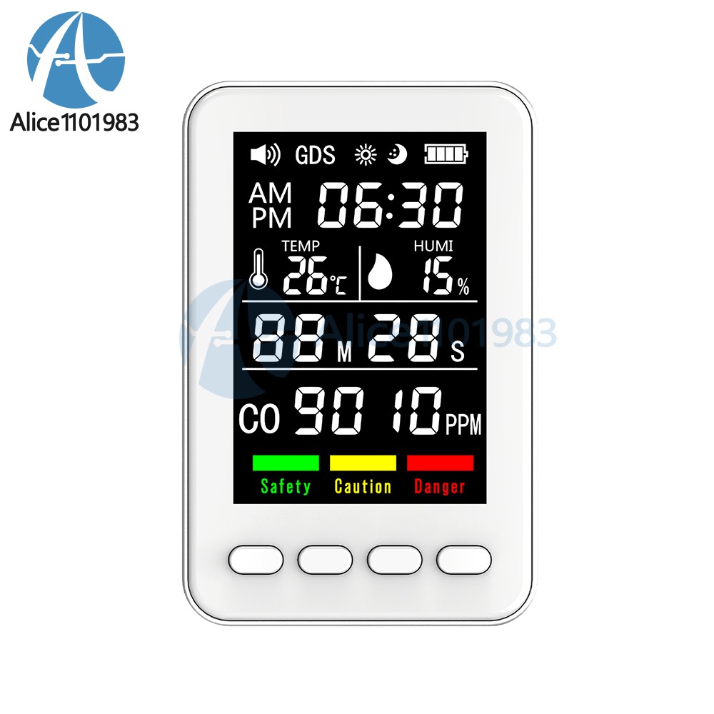 5-in-1 Portable Carbon Monoxide Alarm Temperature Humidity Air quality Tester