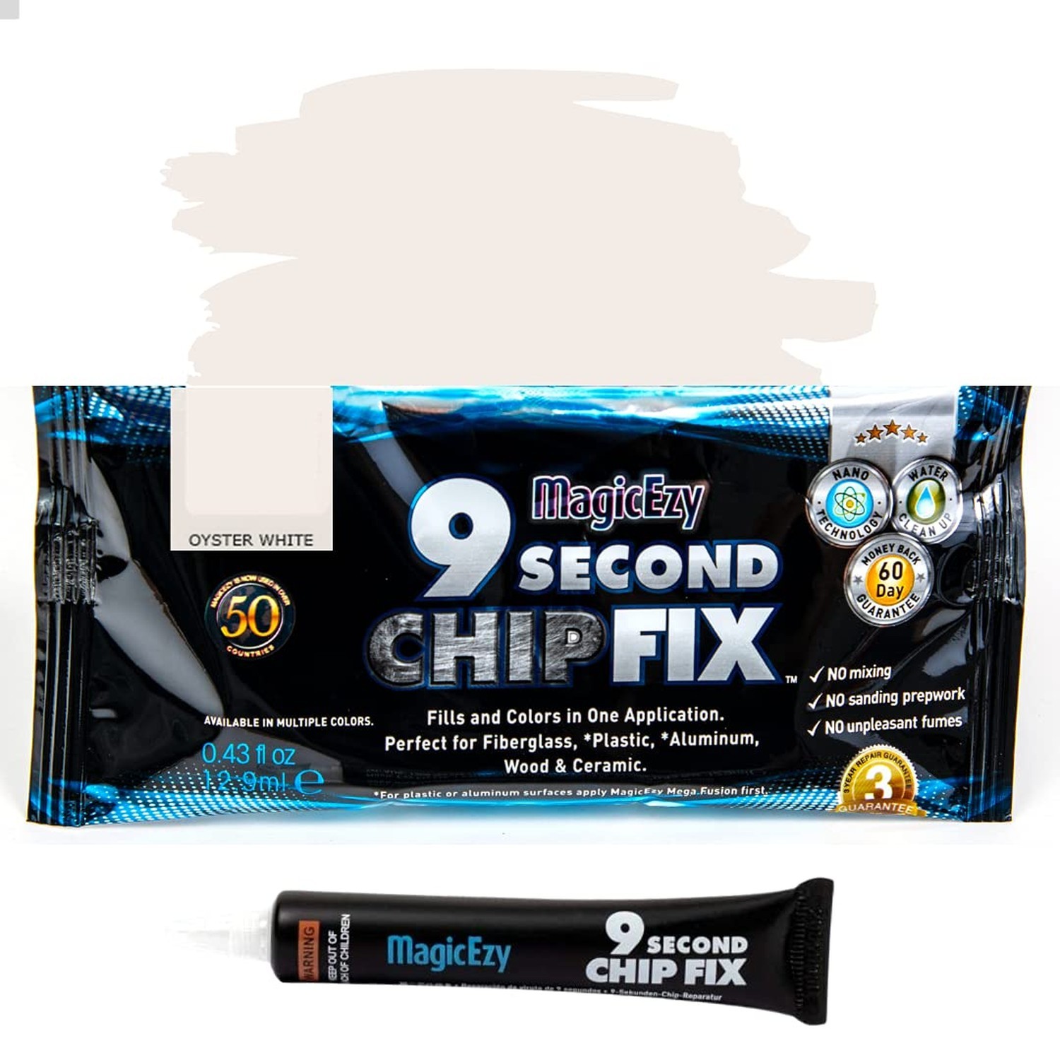 MagicEzy 9 Second Chip Fix – (Oyster White) – All-in-One Fiberglass Repair Fi…