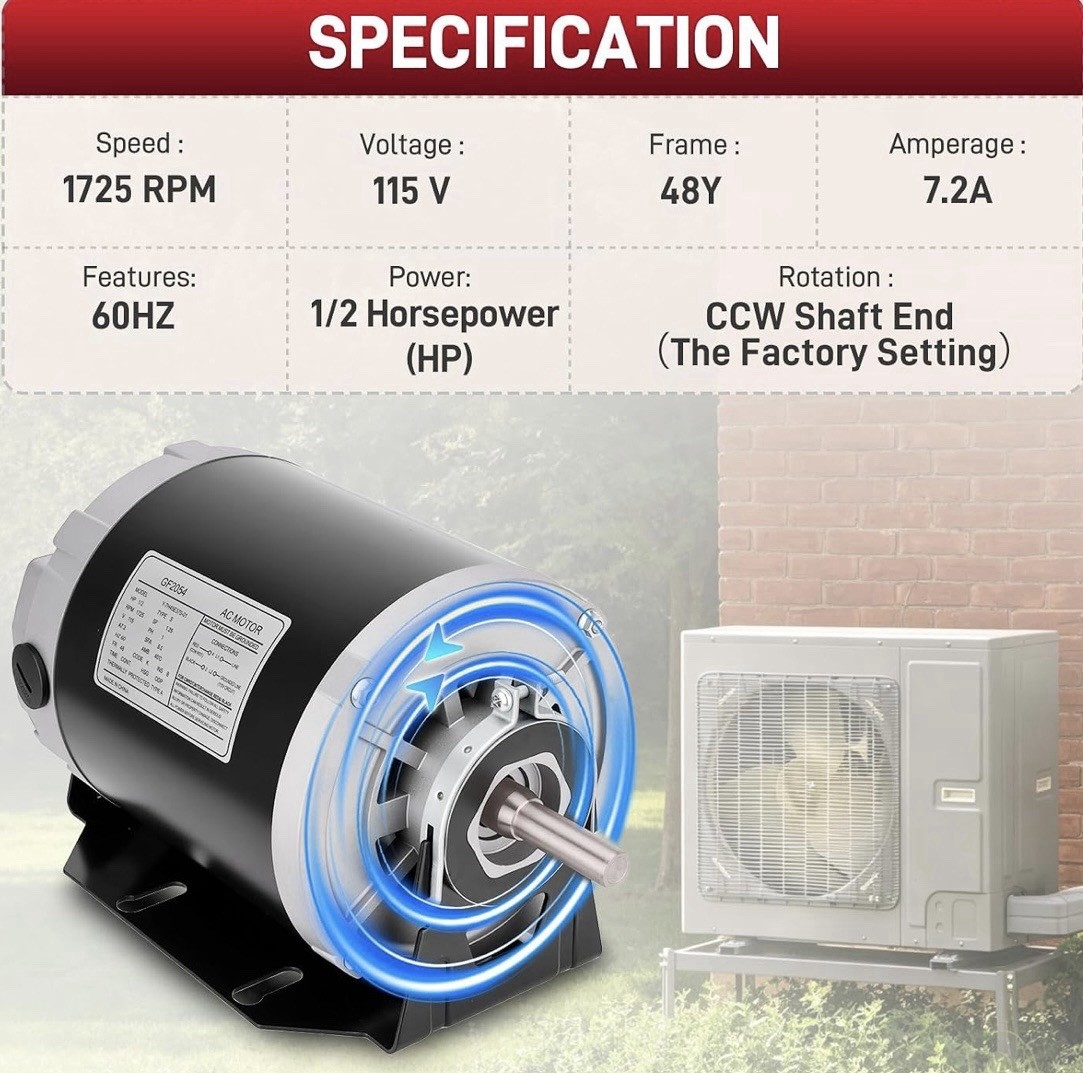 656——GF2054 1/2HP 115V Single Phase 1725RPM 48Y 60Hz 7.2A ODP Reversible