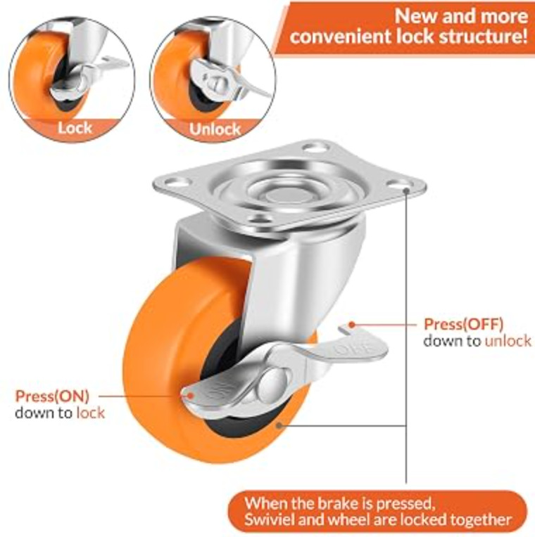 3 Inch Caster Wheels Threaded Stem Casters Set of 4 Heavy Duty Swivel Wheel