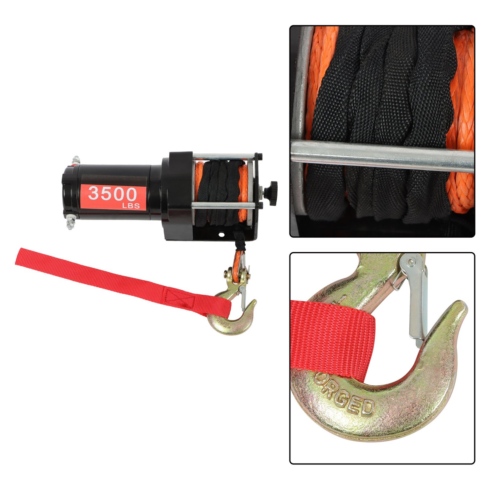 3500lbs Electric Winch 12VDC/1.5HP Copper Motor With 3/16″ x 39′ Synthetic Rope