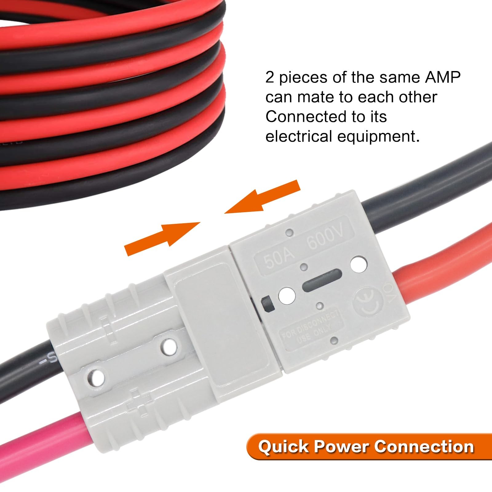 50 A 600 V Battery Quick Connector with Dual Anderson Connector Plug 6 AWG 120cm