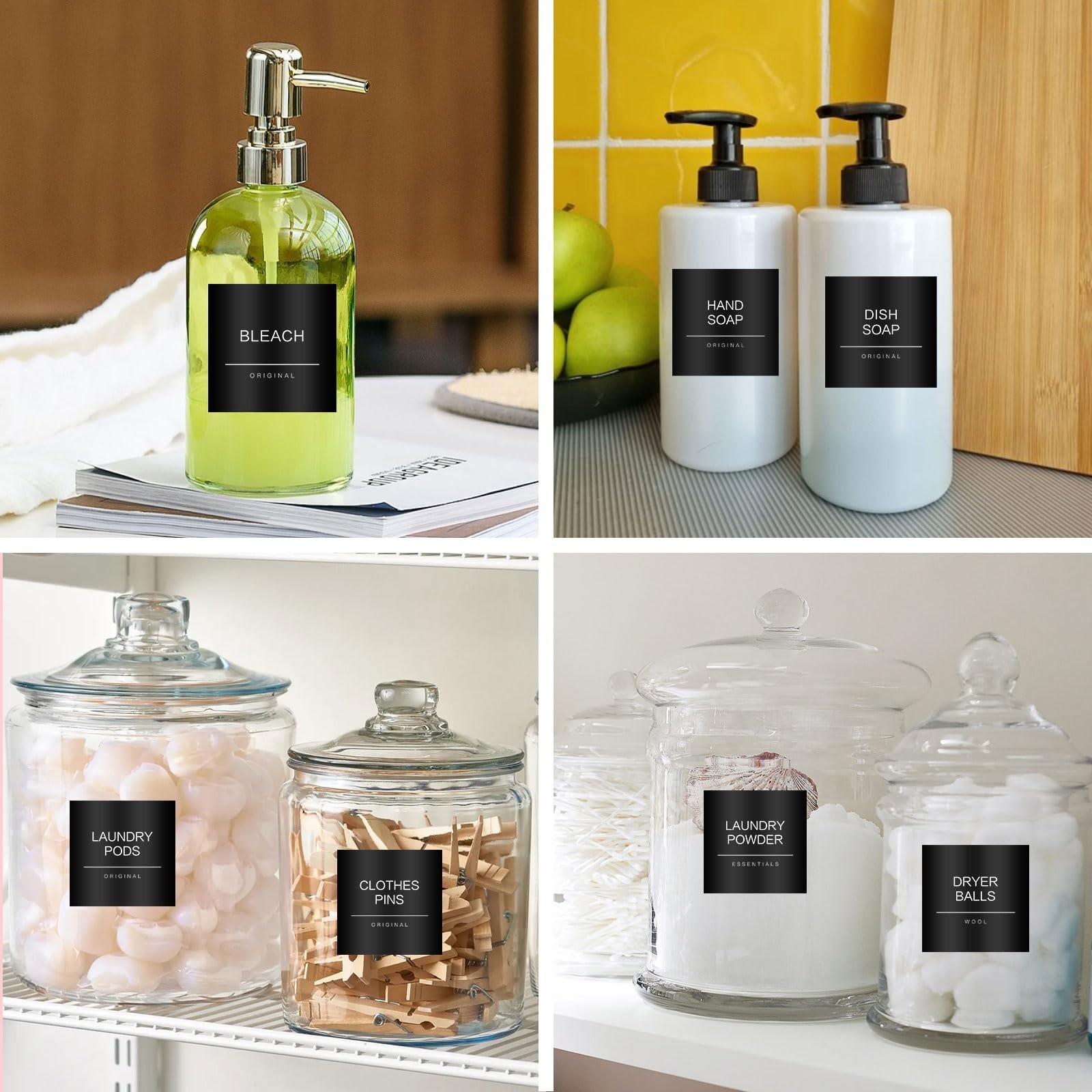 Minimalist Laundry Room Labels，30 Matte Waterproof Labels for Jars Spray