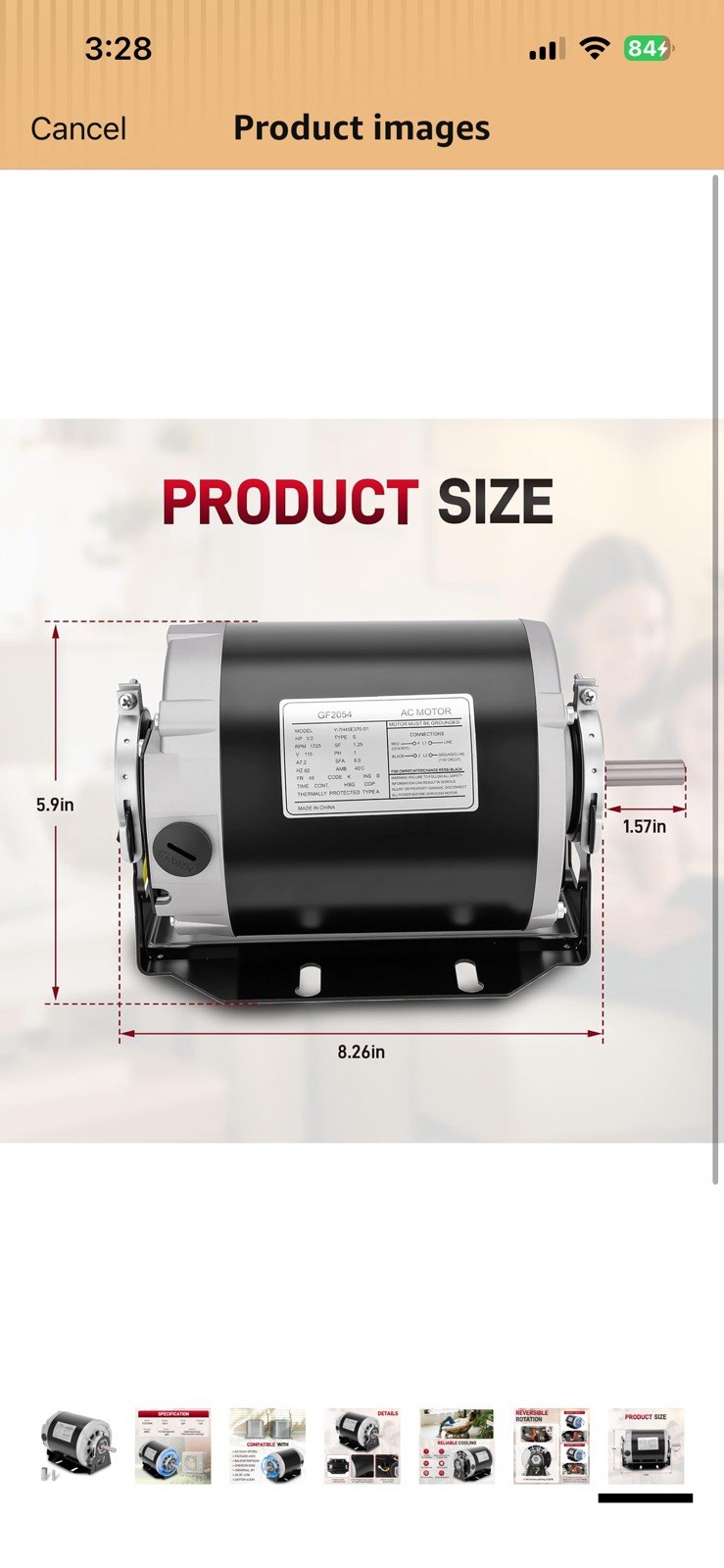 656——GF2054 1/2HP 115V Single Phase 1725RPM 48Y 60Hz 7.2A ODP Reversible