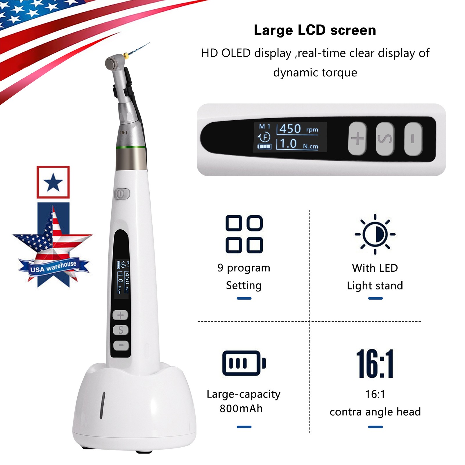 Dental Wireless Cordless LED Endo Motor 16:1 Handpiece Root Canal Treatment