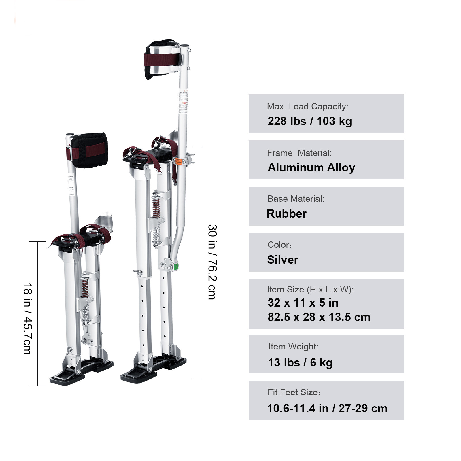 VEVOR Drywall Stilts Aluminum Tool Stilts 18”-30” Adjustable Painting Taping
