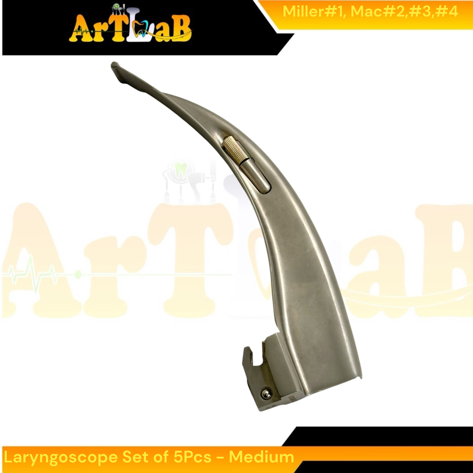 EMT Laryngoscope Kit with Mac Blades #2, #3, #4 + Miller Blade #1, Med Handle