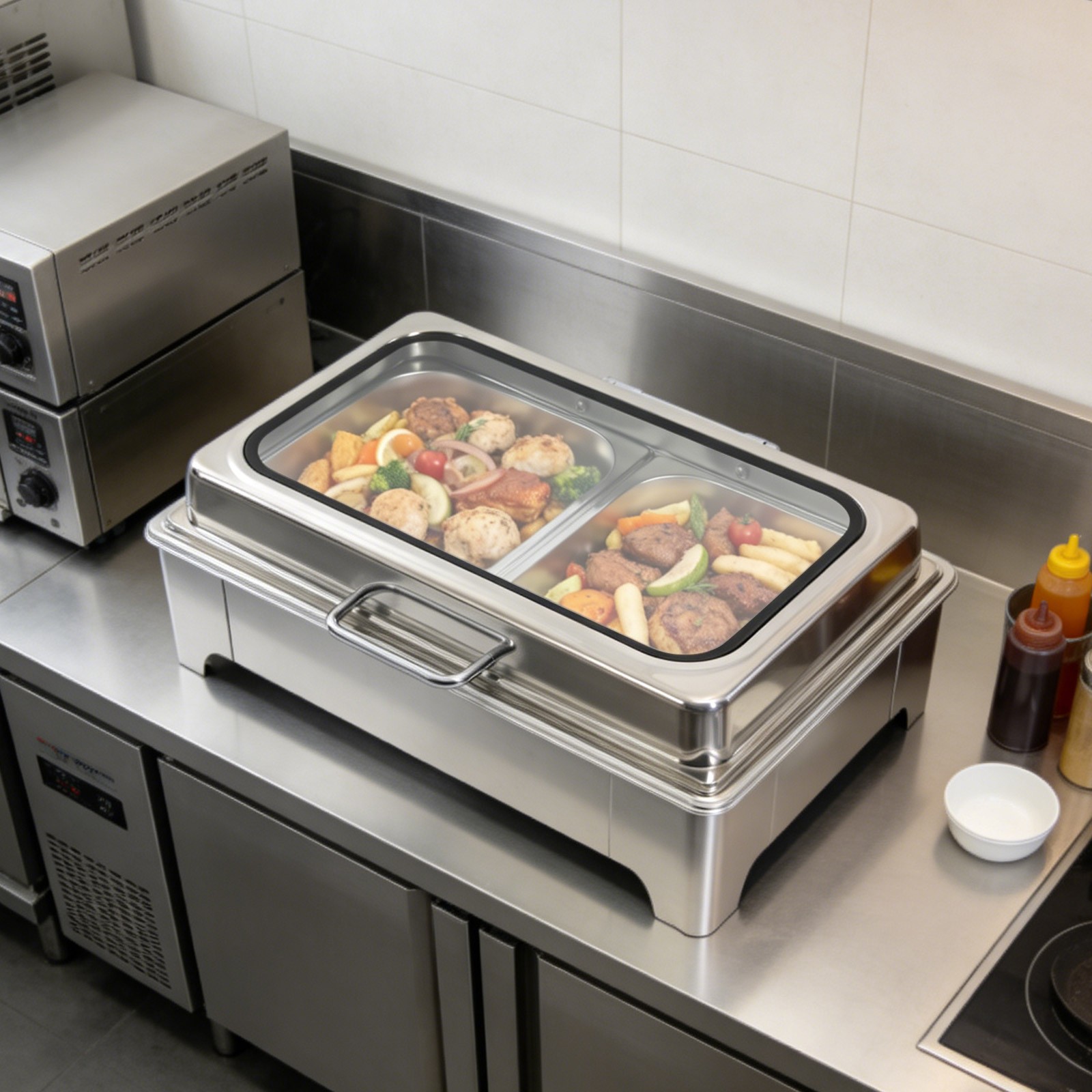 400W 9.5QT 2 Tray Stainless Steel Chafer Chafing Dish Catering Food Warmer Hotel