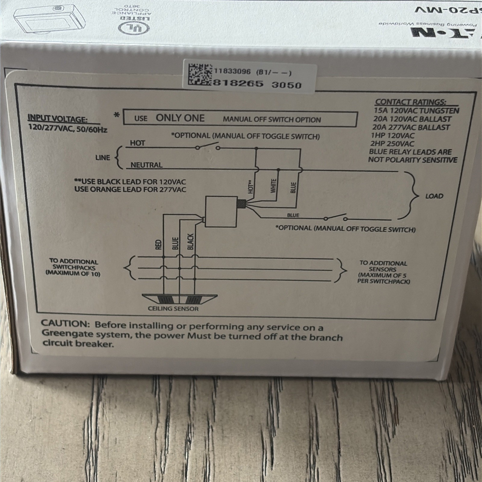 Lighting Controls SP20-MV Power Pack Relay Eaton Greengate Switchpack 120/277V