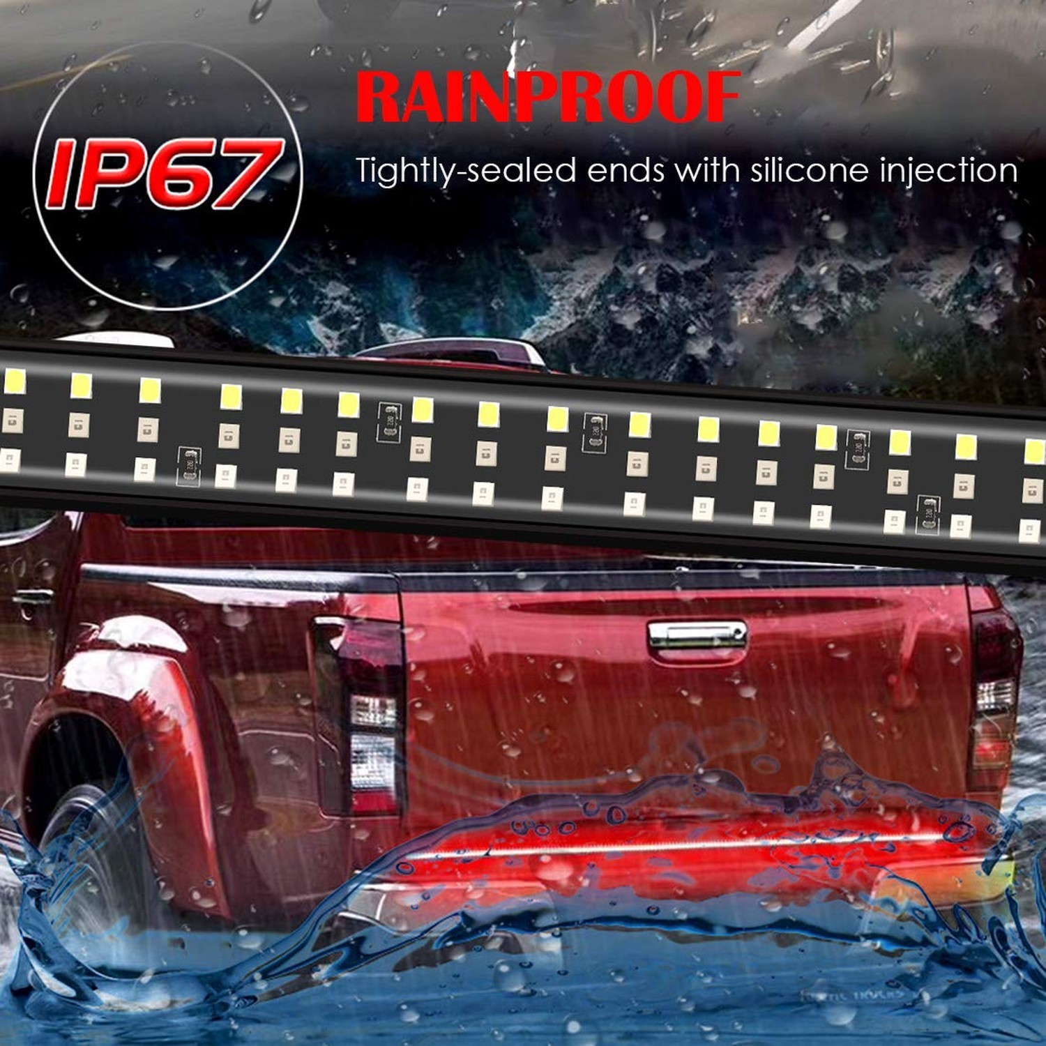 60 Inch Triple Row 432 LED Truck Tailgate Light Bar Strip, Red Running Brake …