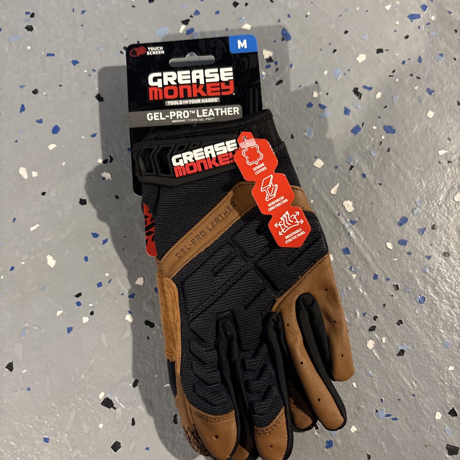 GREASE MONKEY Gel-PRO Leather Hybrid Mechanic Gloves Size M