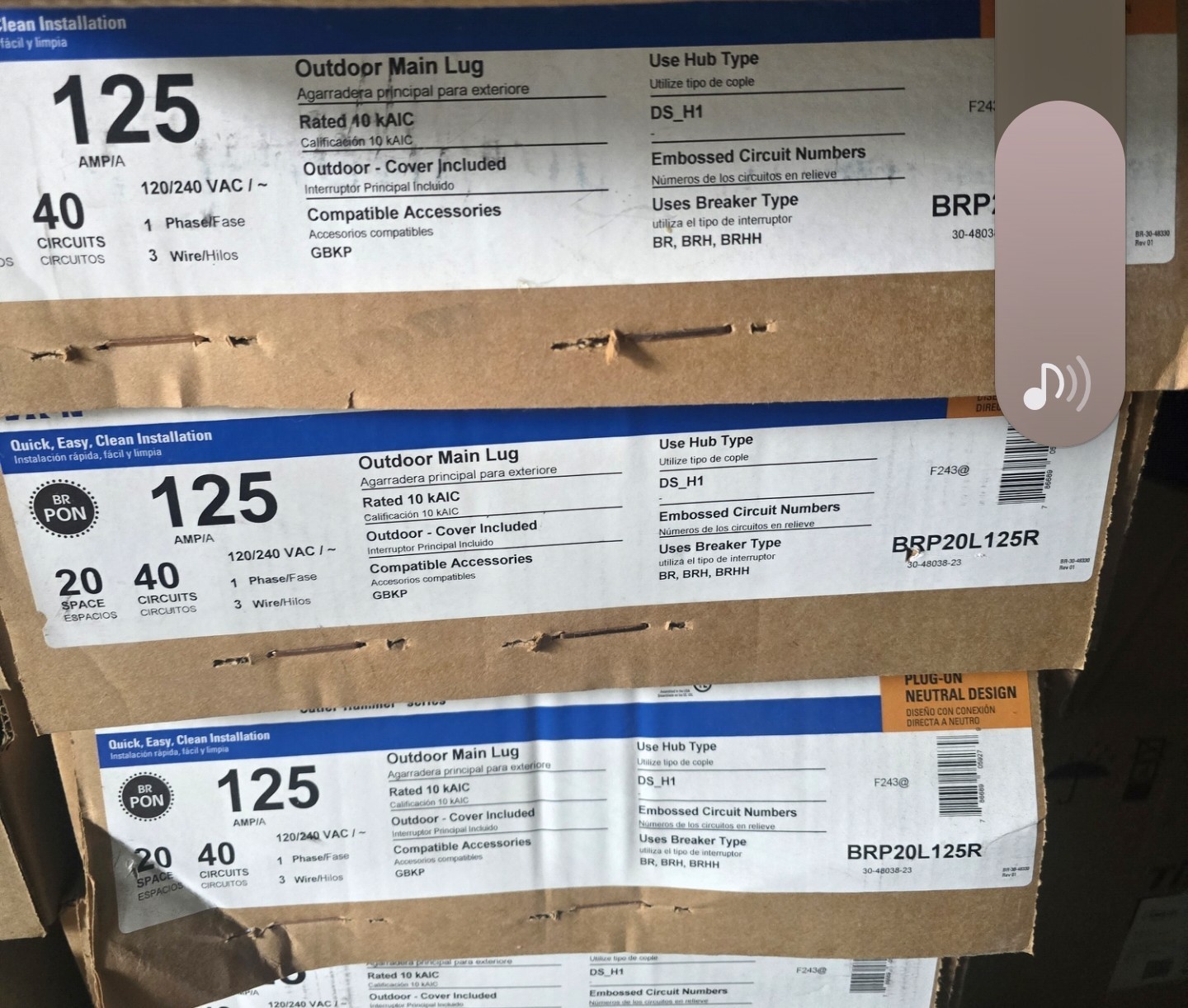 Eaton BRP20L125R Loadcenter Outdoor Main Lug 125A 20-Spaces 40-Circuits