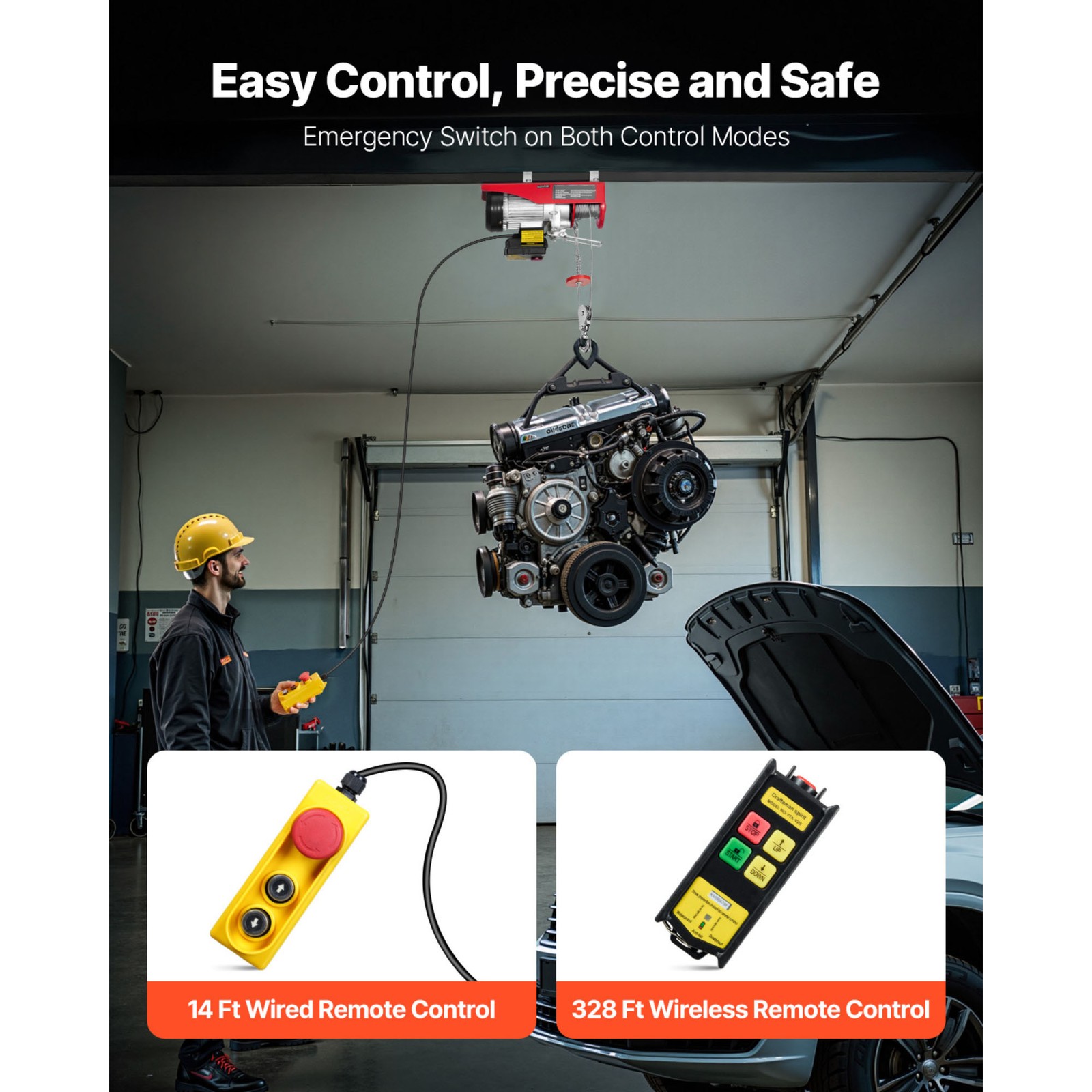 Uimoso Electric Hoist Crane Winch 1320 lbs Capacity with Wireless & Wired Remote
