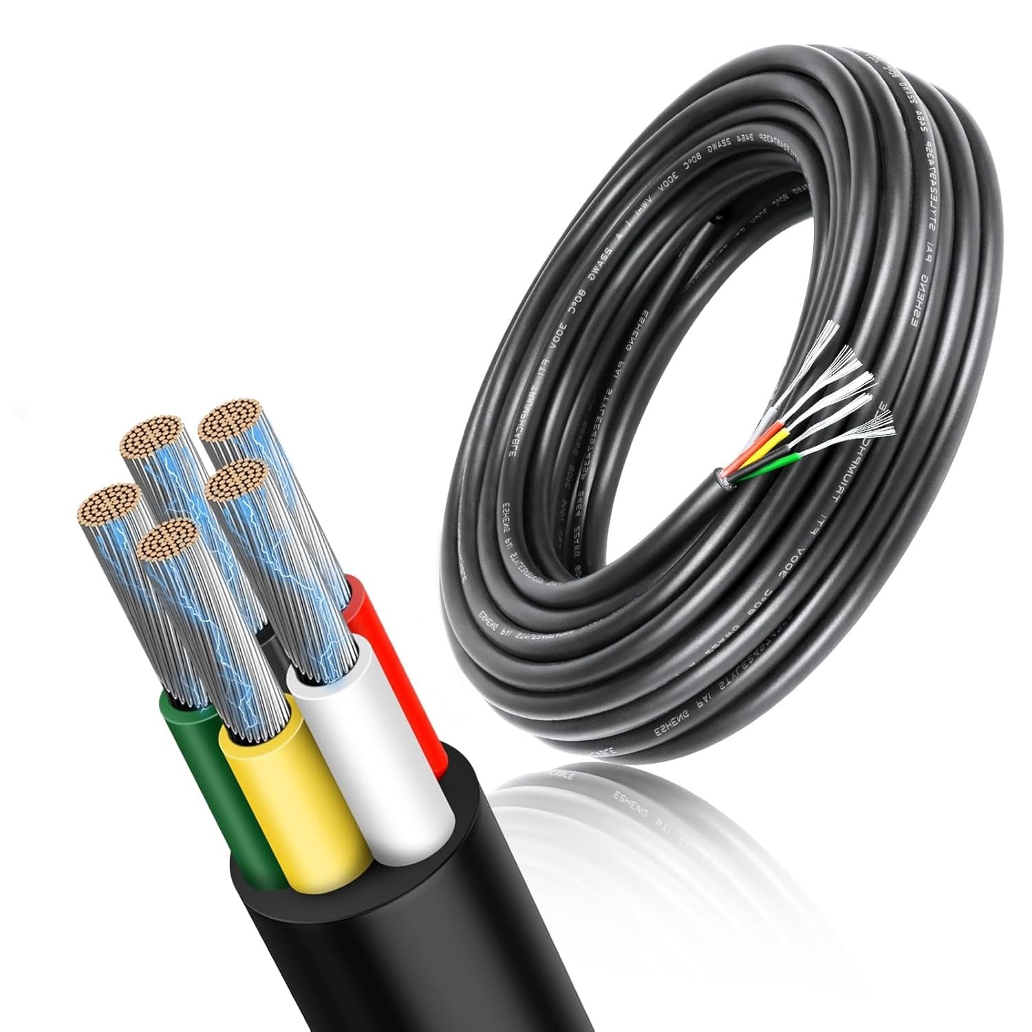 14 Gauge 5 Conductor Wire, 10FT 14/5 Tinned Copper 5 Wire Cable,Stranded Elec…