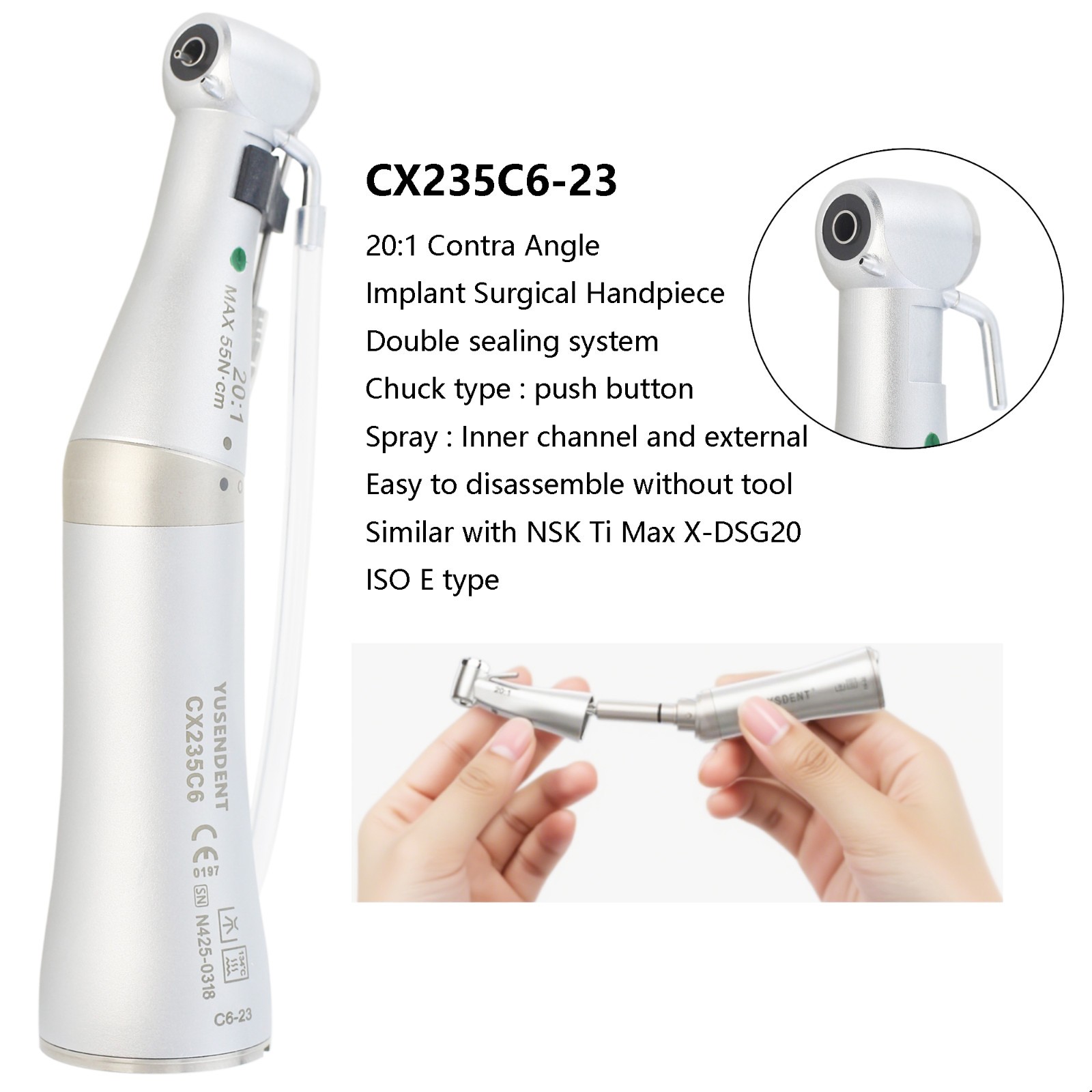 COXO Dental Surgical Handpiece 20:1 Implant Contra Angle 1:1 Straight Attachment