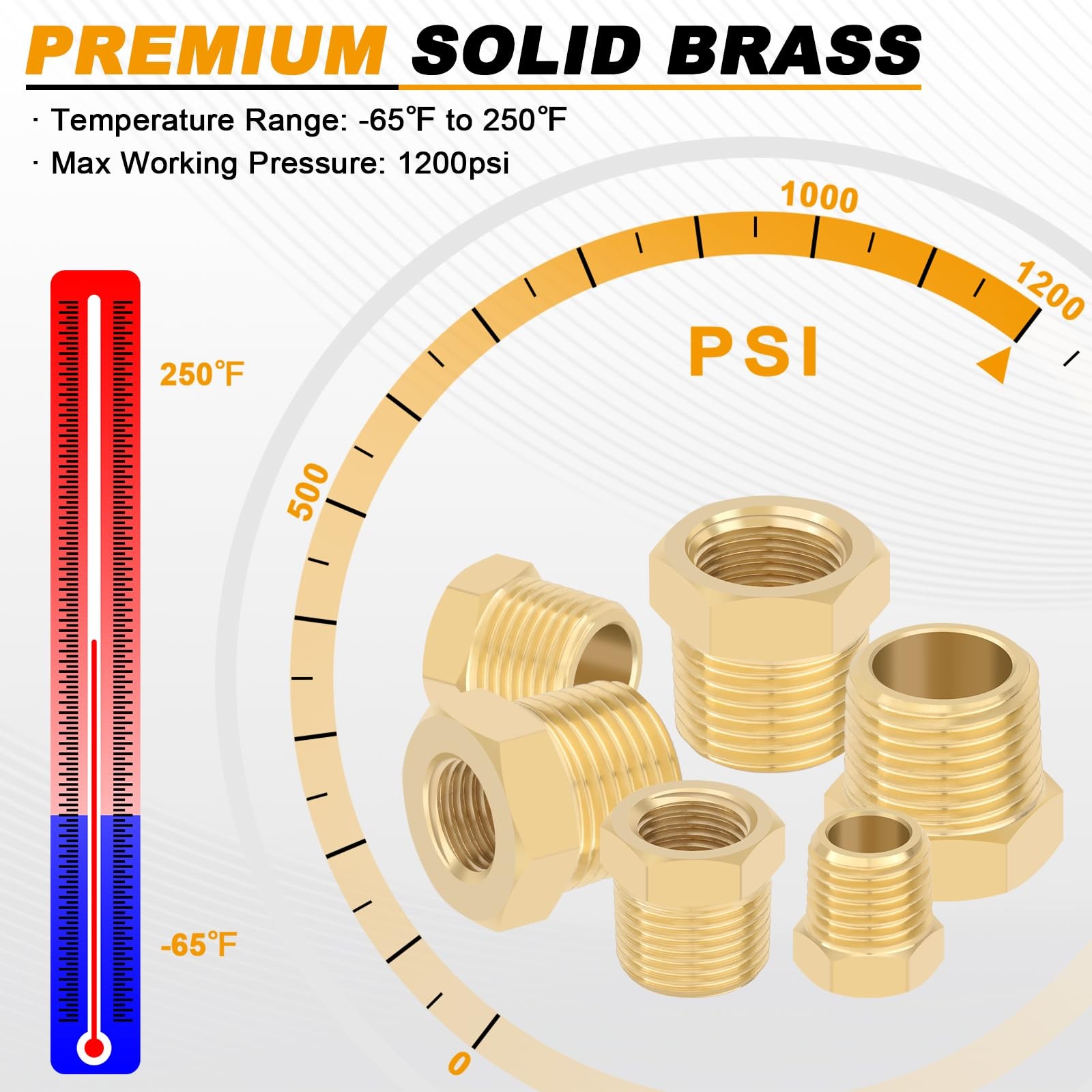 4pcs Heavy Duty 1/4 NPT Male Thread to 1/8 NPT Female Thread Brass Reducer