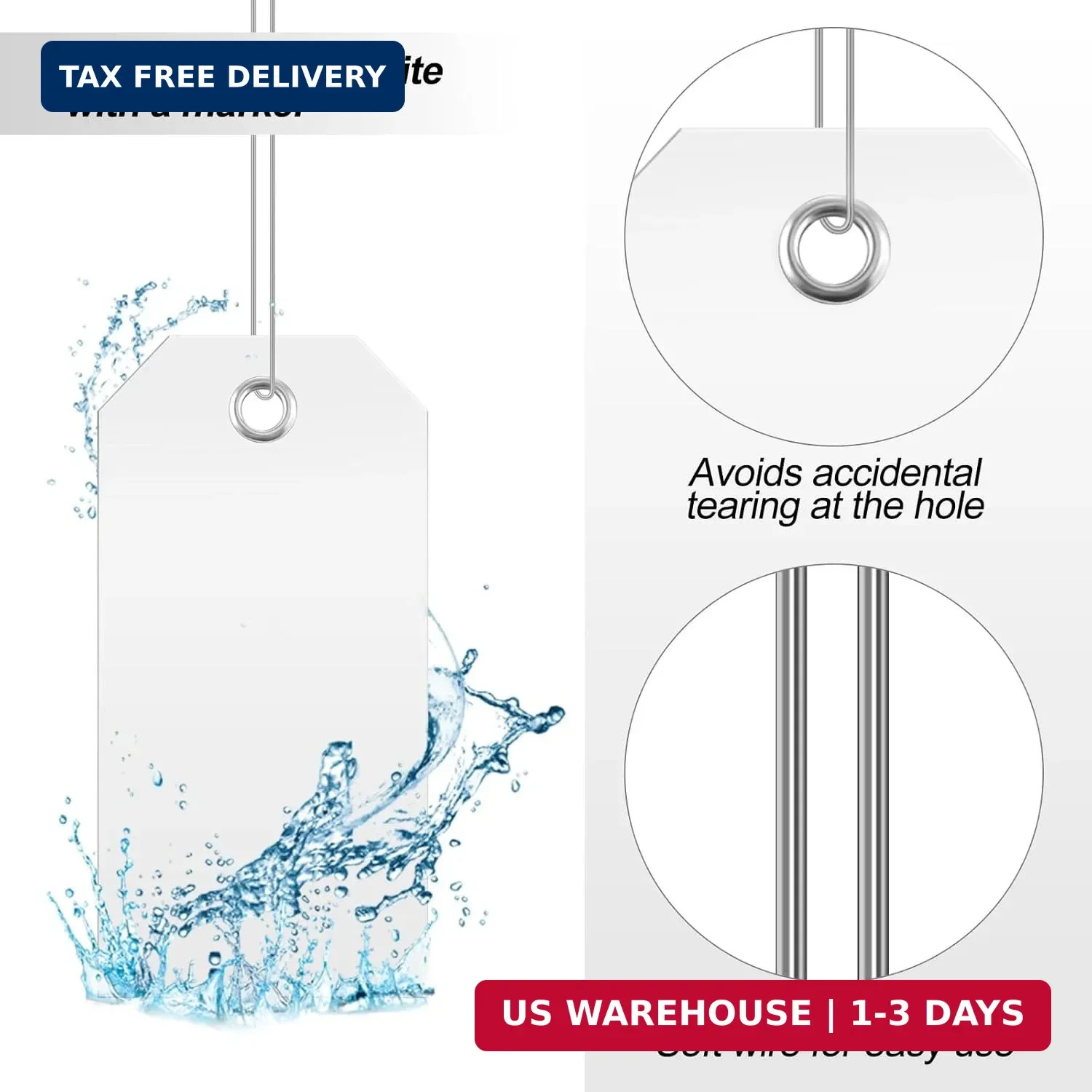 100 Pcs Large Plastic Shipping Tags with Wire Attached Heavy Duty Blank Waterpro