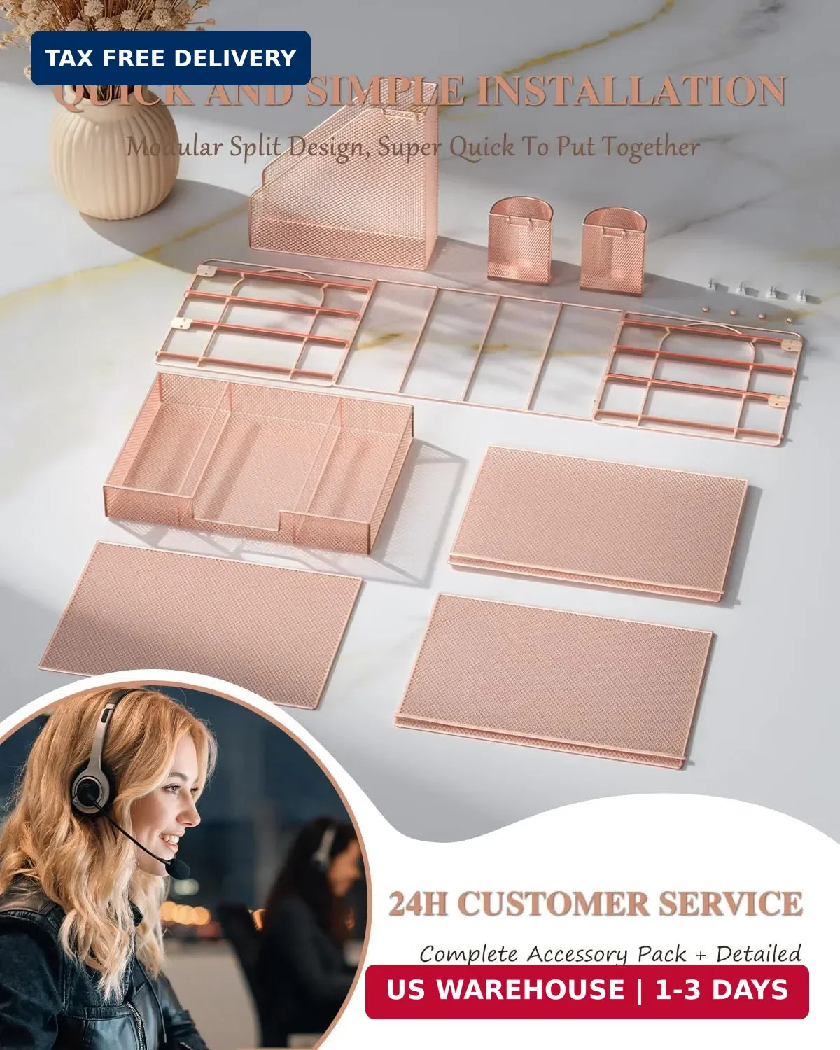 WALI Desk File Organizer, 4 Tier Desktop Paper Letter Tray Organizer with Drawer