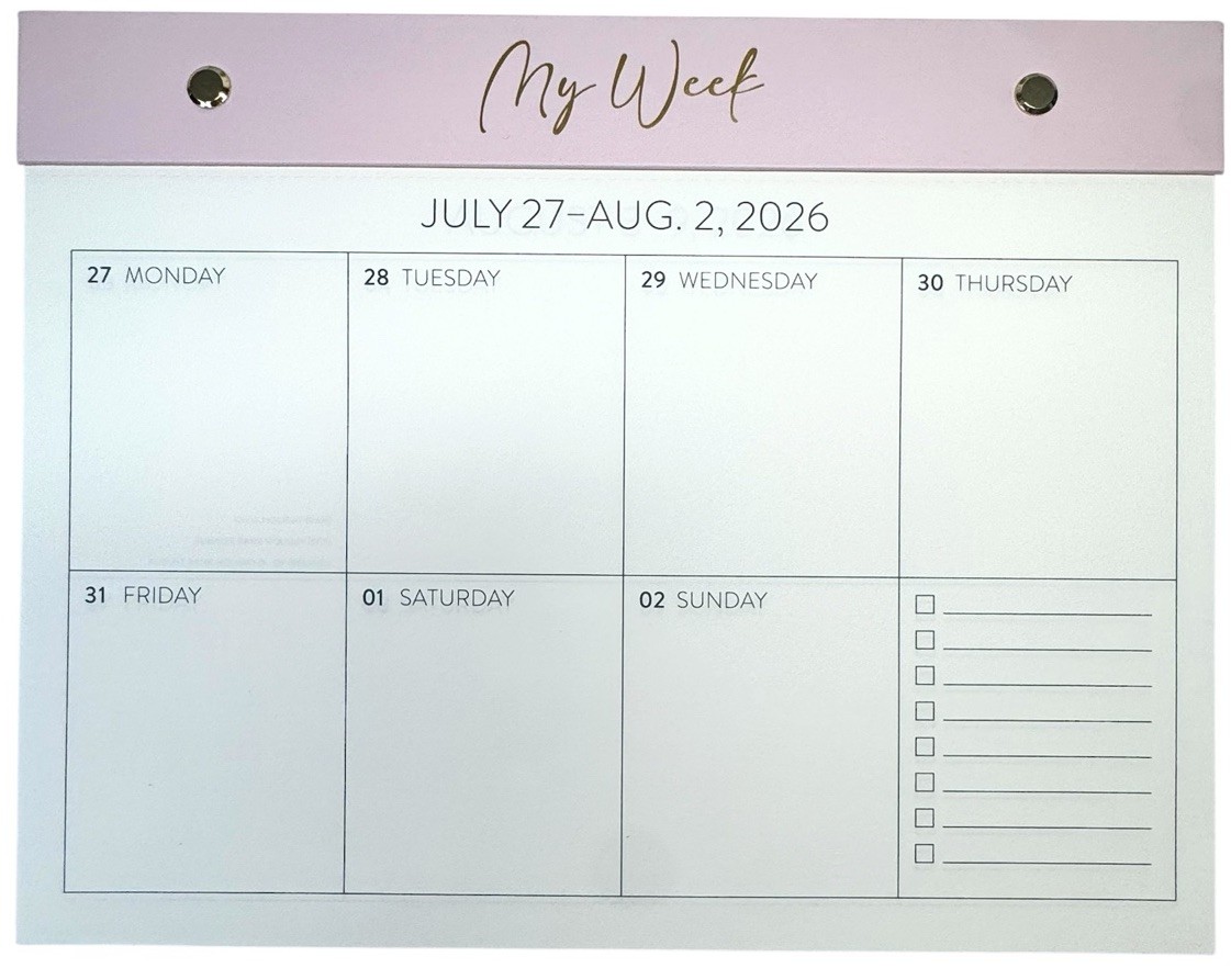 2027 Weekly Desk Calendar Pad 17 Months ORANGE CIRCLE Studio Hard Back PINK GOLD