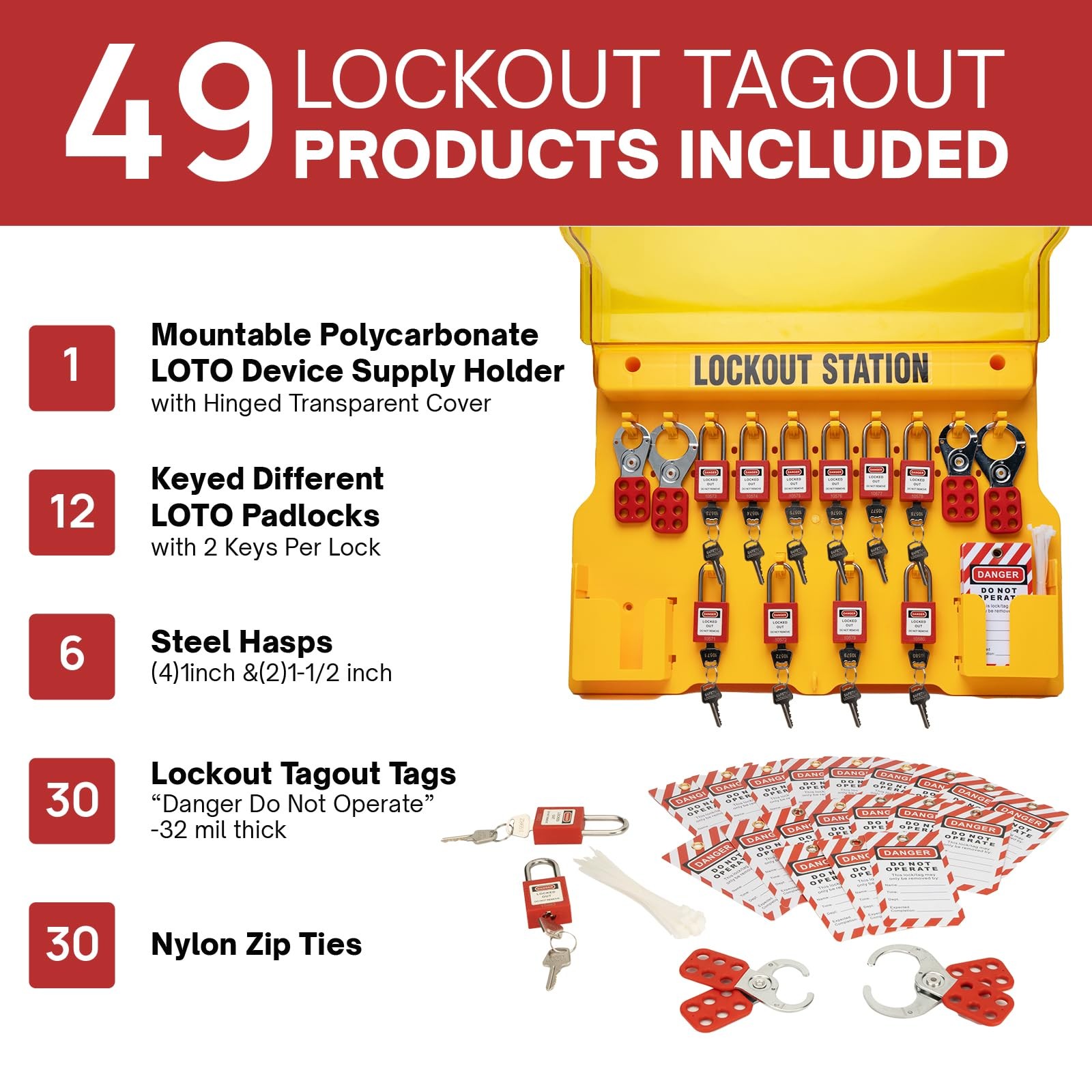 Lockout Tagout Station W/ Loto Devices Kit Board 12 Safety Padlocks 6 Hasps 49PC