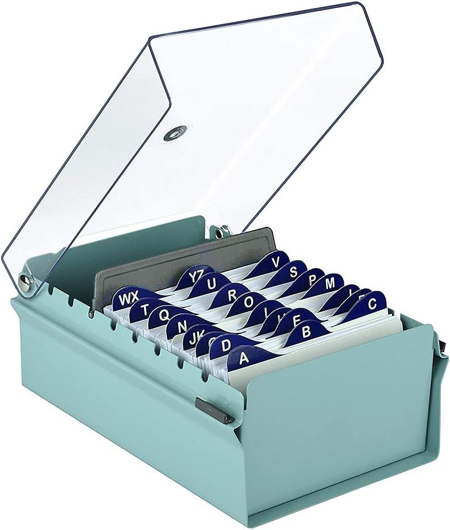 Green Metal Card File Holder with AZ Index – Modern Design