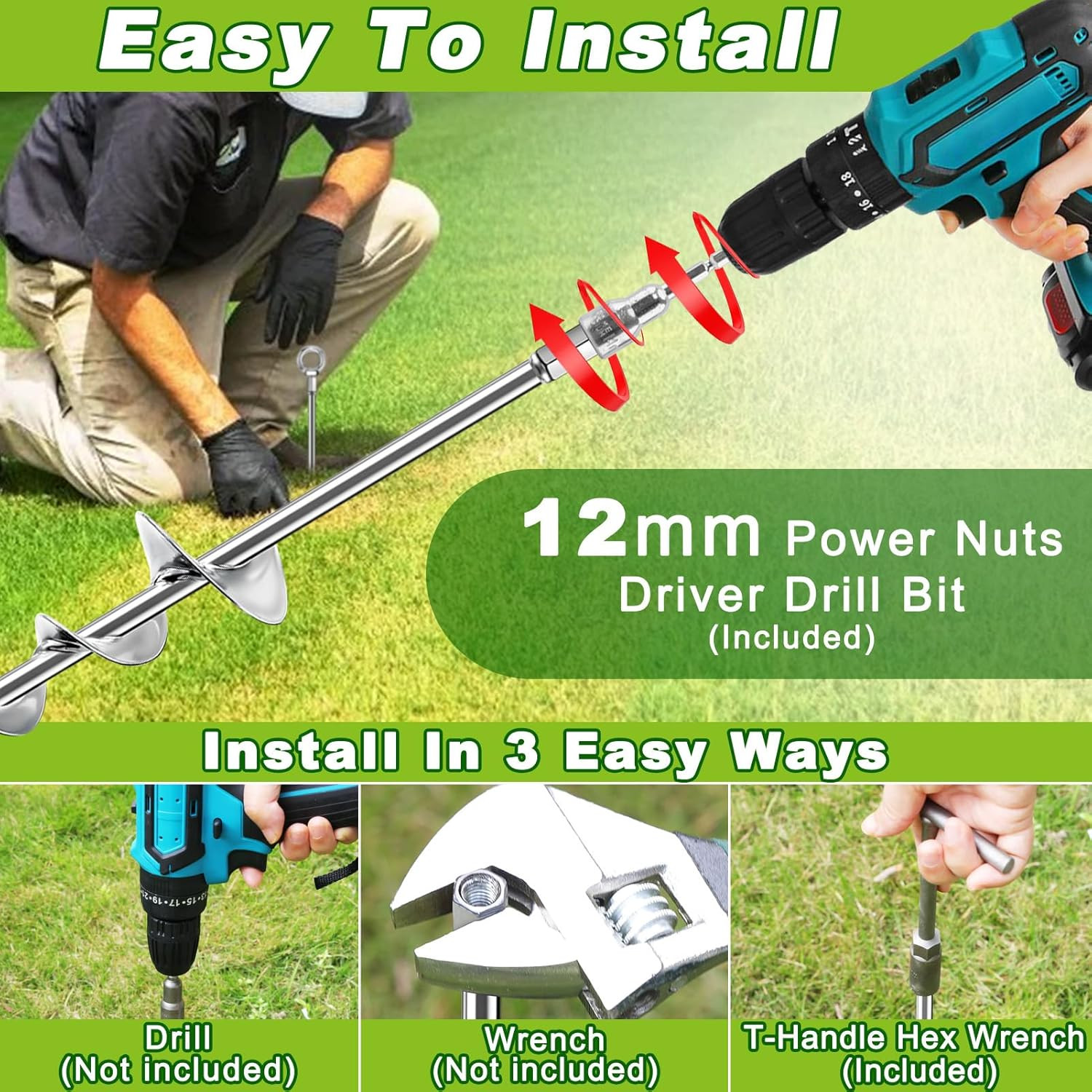 Ground Anchors Screw In, 18 Inch Ground Anchors Heavy Duty Metal Earth Auger Anc