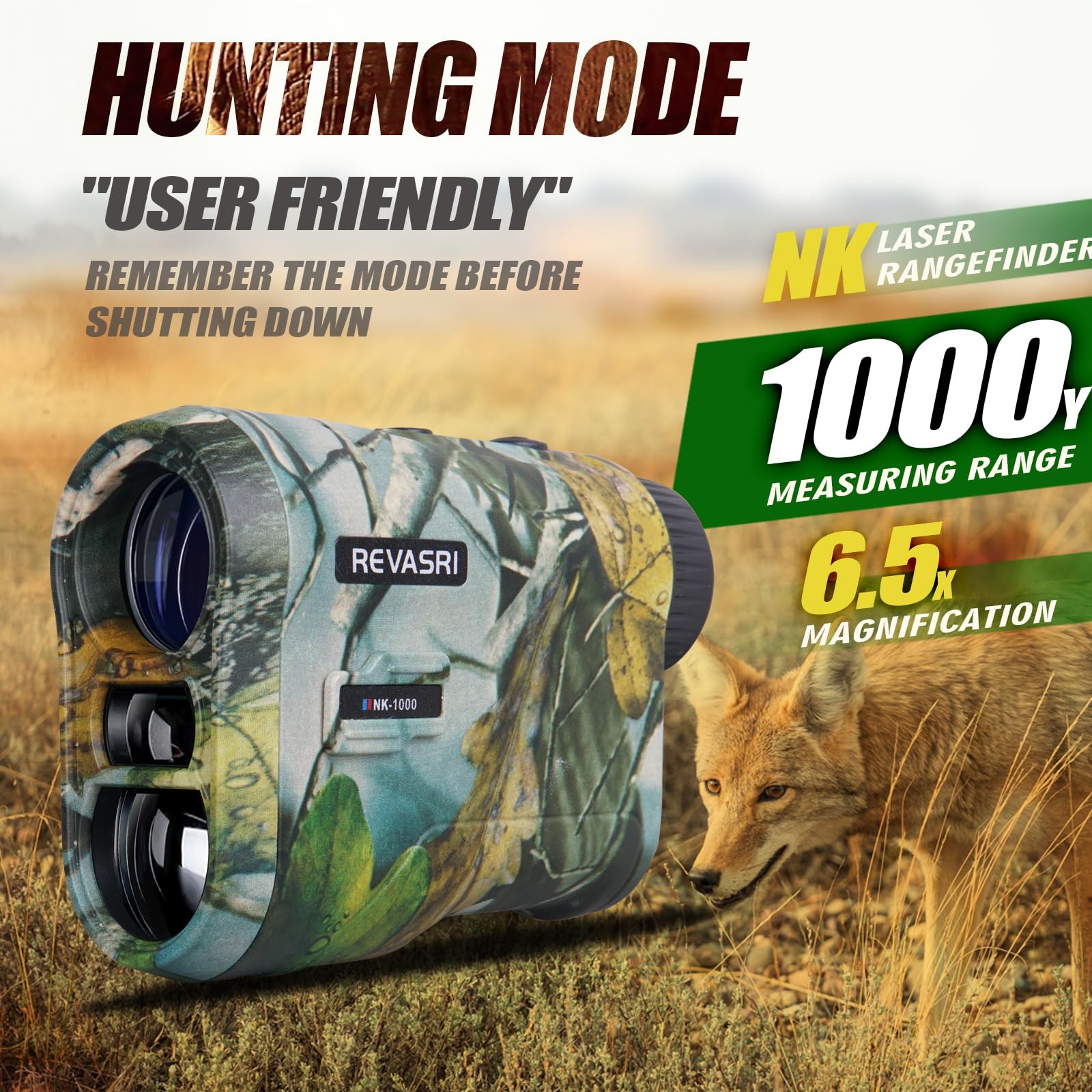 REVASRI Hunting Laser Rangefinder with Rechargeable Battery 1000Y Camo New
