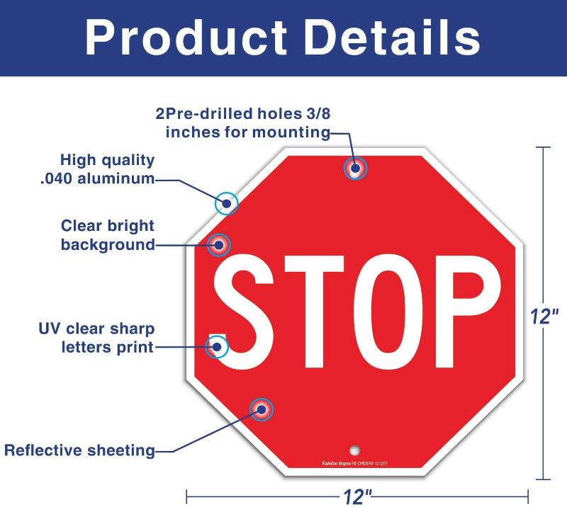 Stop sign 18×18 30×30 24×24 street authentic Reflective Road signs metal 12x12in