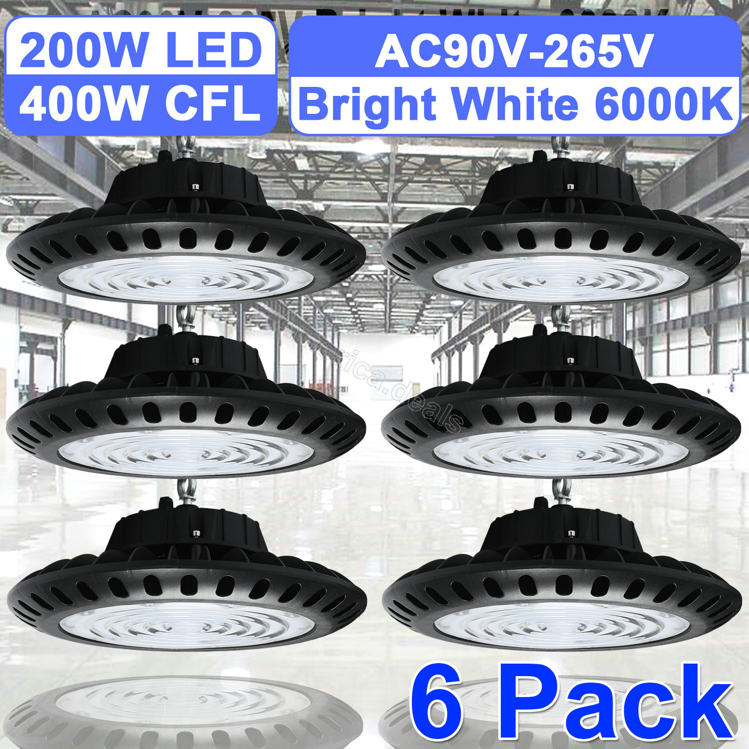 6 Pack 200W UFO Fixture High Bay LED for Supermarket Mall Garage Replace 400W