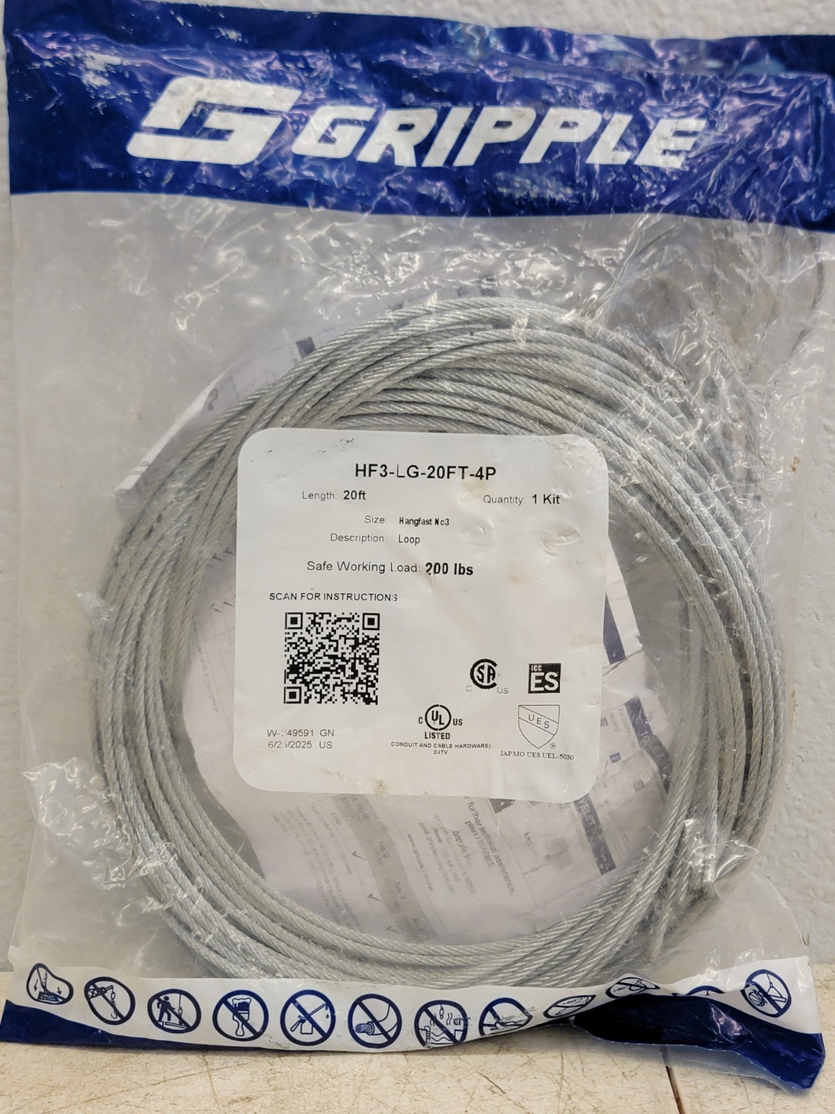 NEW Gripple HF3-LG-20FT -4P Standard Hanger Loop End #3 200LB