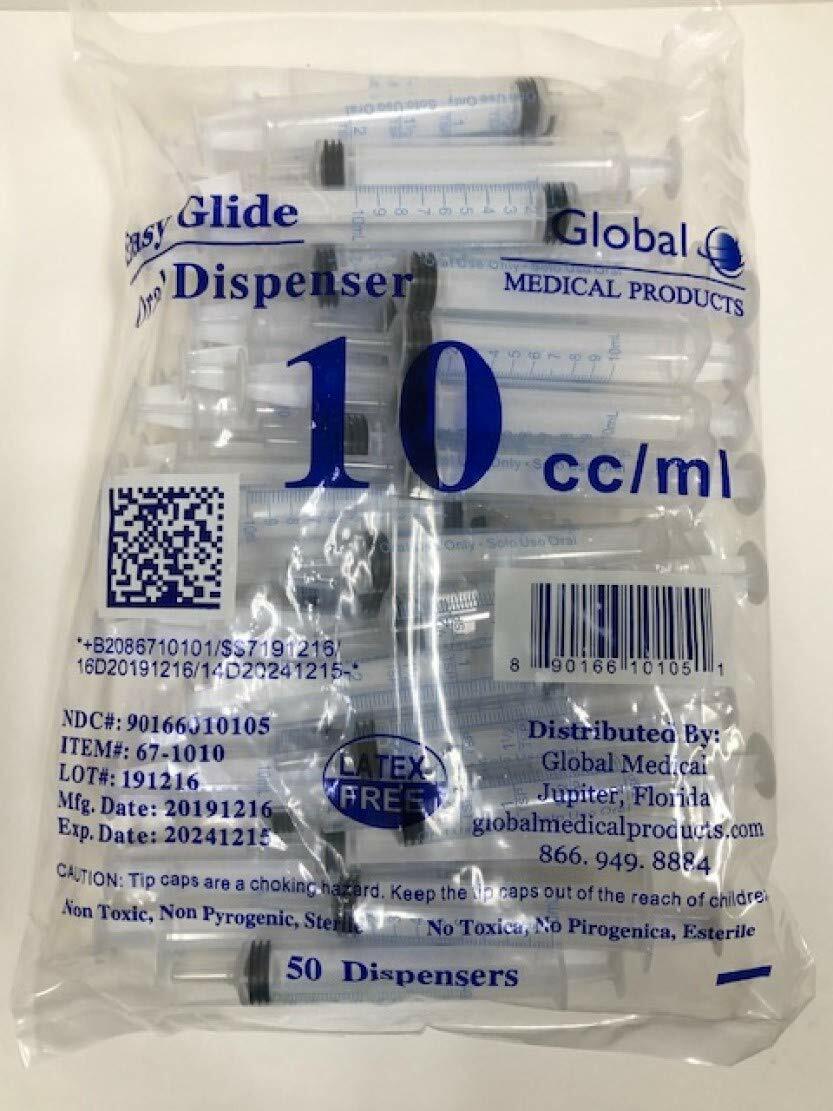 Global Medical Products 10cc/ml Oral Syringe Clear with Tip Cap 305219 – 50