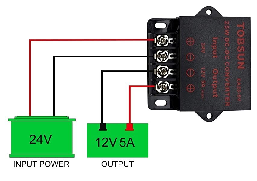 Voltage Regulator DC 24V to DC 12V 5A 60W Power Converter Step Down Buck Reducer