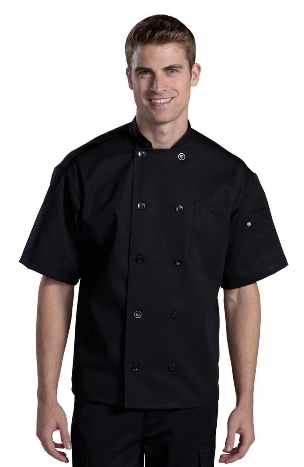 Edwards Garments 3306 Men’s 10 Button Short Sleeve Mesh Chef Coat Size M Black