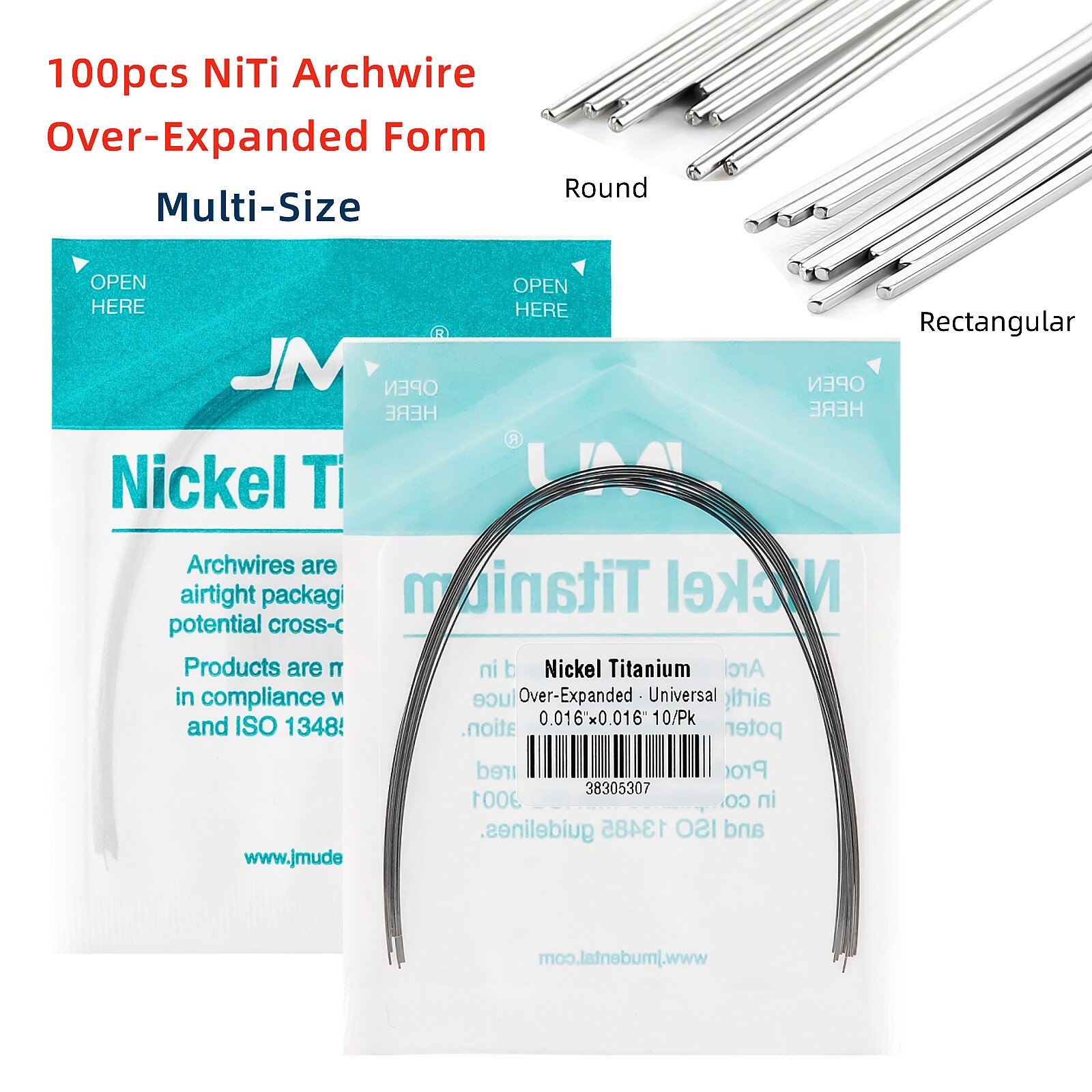 100pcs JMU Dental Ortho NiTi Over-Expanded Arch wire Round/Rectangular Multi-Siz