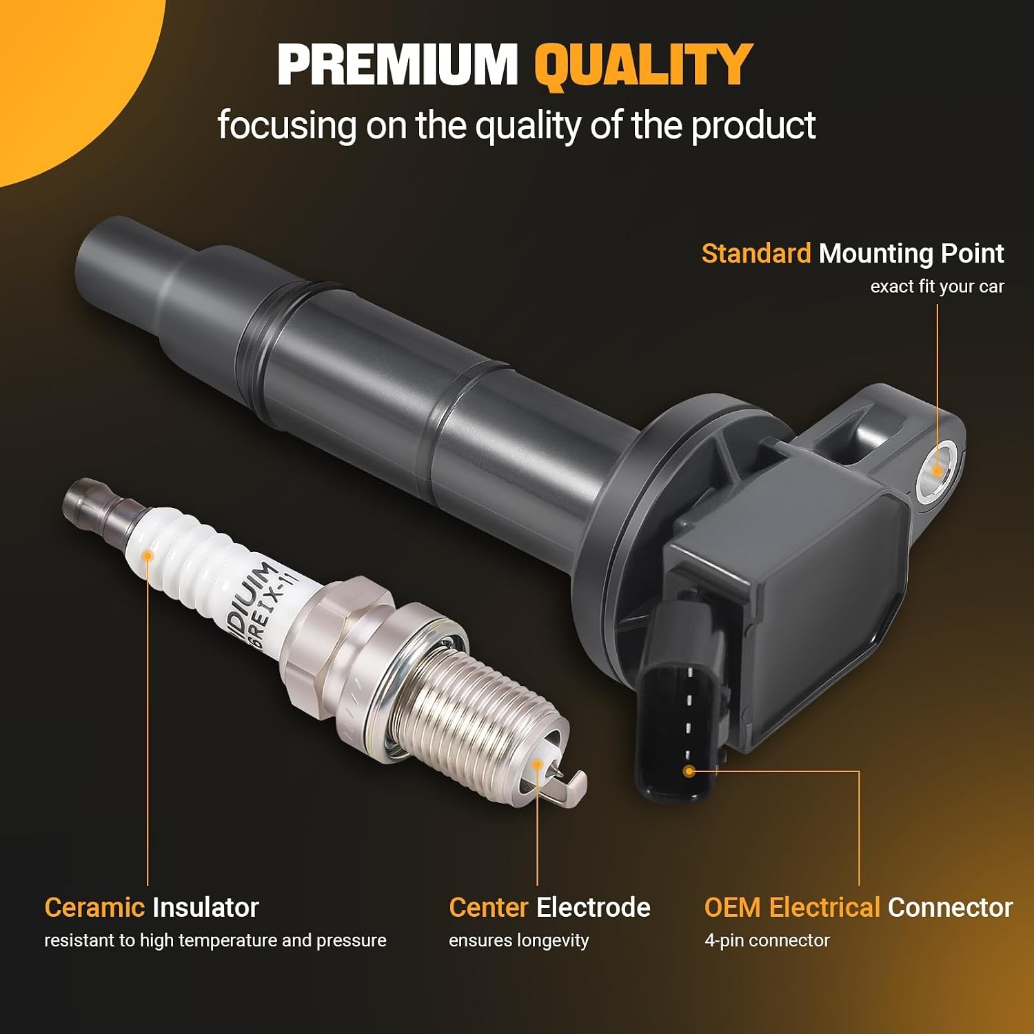 Ignition Coil Pack UF333 and Spark Plug Compatible with 2.4L 2001-2012 Toyota Ca