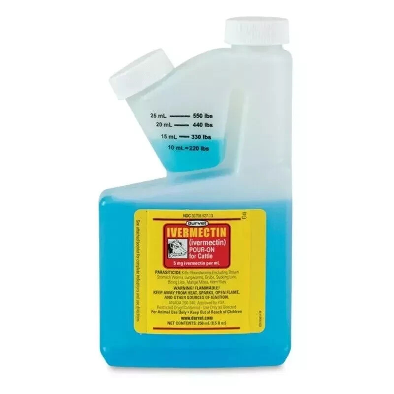 250ml Durvet POUR-ON CATTLE COW DEWORMER For roundworms lungworms grubs lice