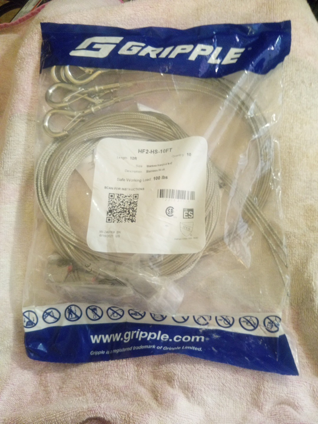Gripple Stainless Hook Hanger No2 Pack/10 HF2-HS-10FT 100 LB Load *FREE S&H