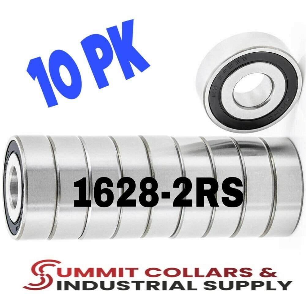 (10 EACH) 1628-2RS SEALED BALL BEARING 5/8 ID X 1-5/8 OD X 1/2 WIDE