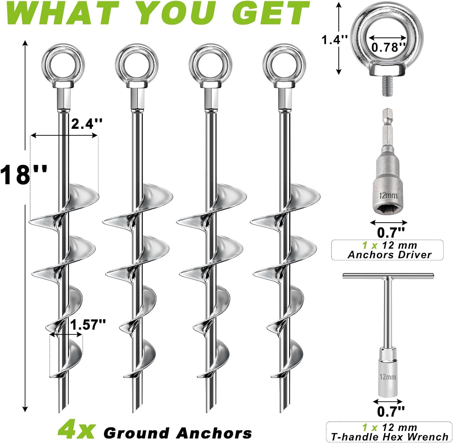 Ground Anchors Screw In, 18 Inch Ground Anchors Heavy Duty Metal Earth Auger Anc