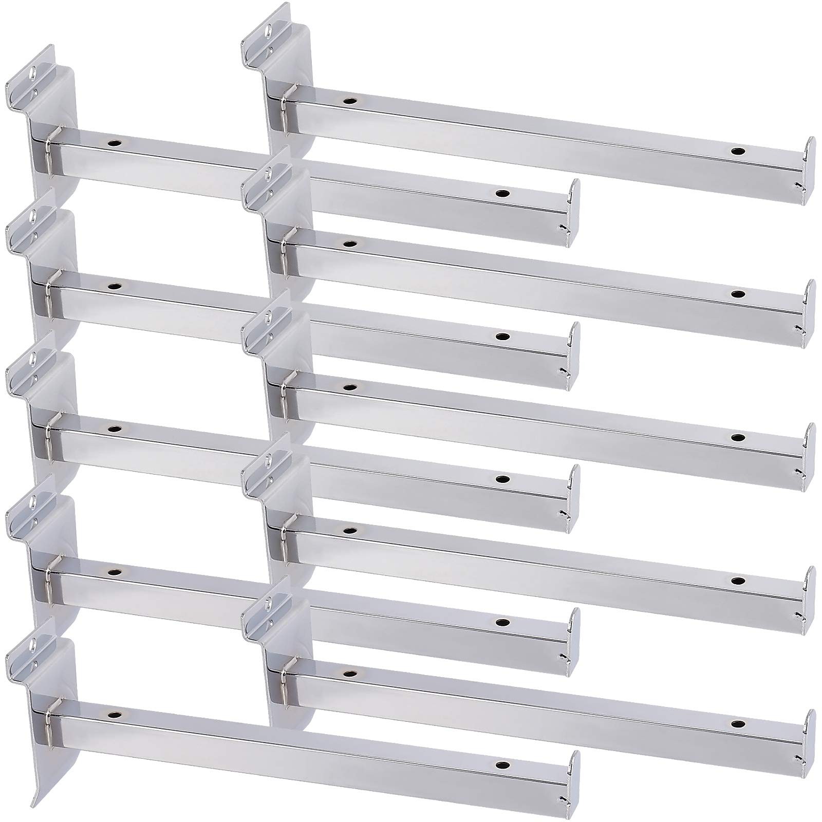 ZEONHAK 10 PCS 10 Inch Sliver Slatwall Shelf Bracket, Metal Slat Wall Hanging…