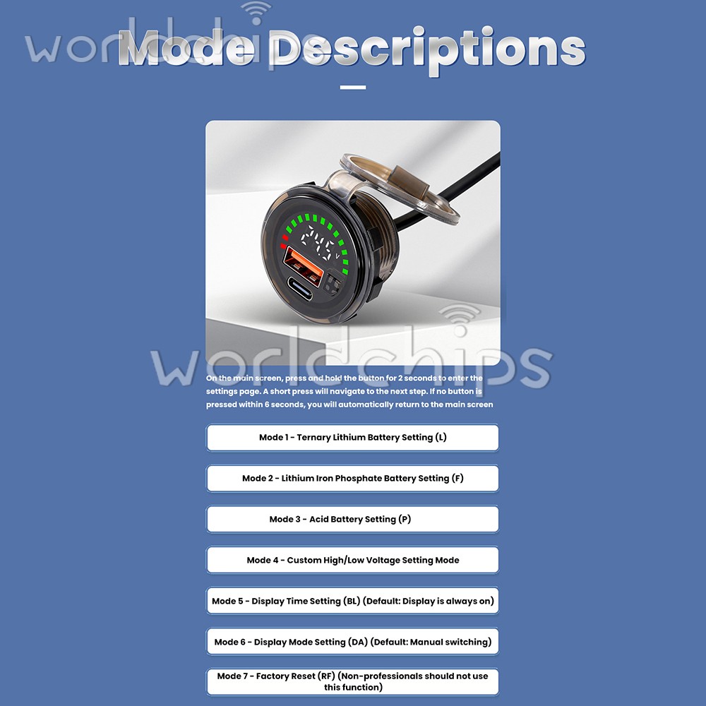 DC 7-30V Waterproof Digital Voltage Battery Capacity Level Indicator Voltmeter