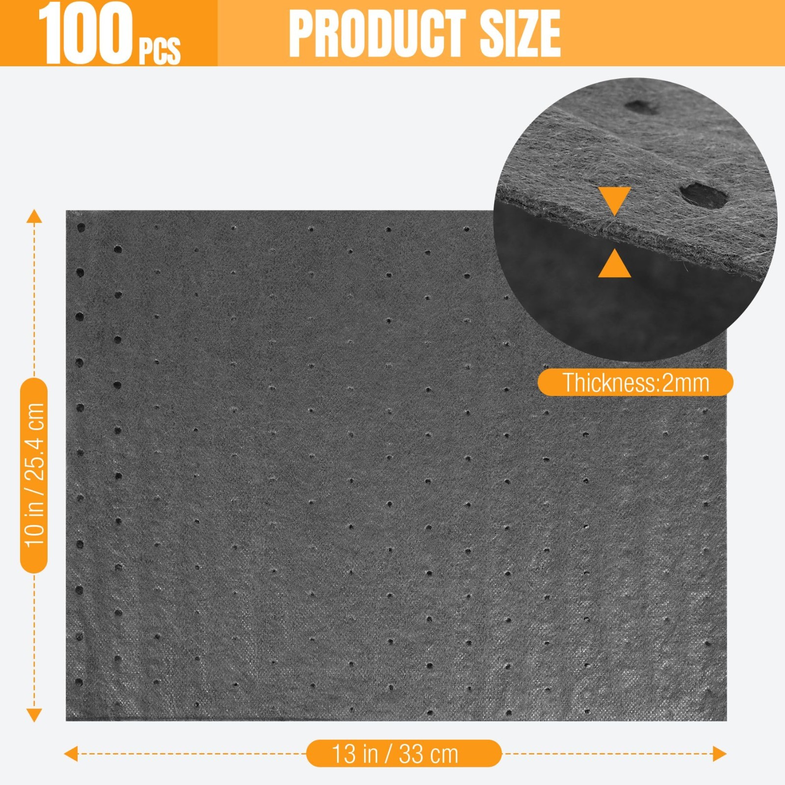 100Pcs Oil Absorbent Pads 13″x10″x2mm Meltblown Polypropylene Mats Hand-Tear Lin