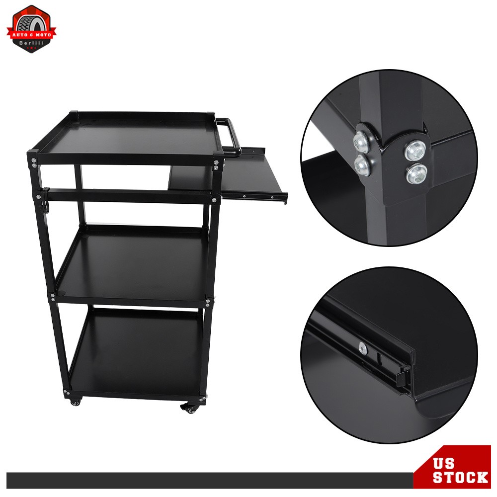 3-layers Av Cart Rolling Projector Cart Shelf Laptop Printer Storage Cabinet
