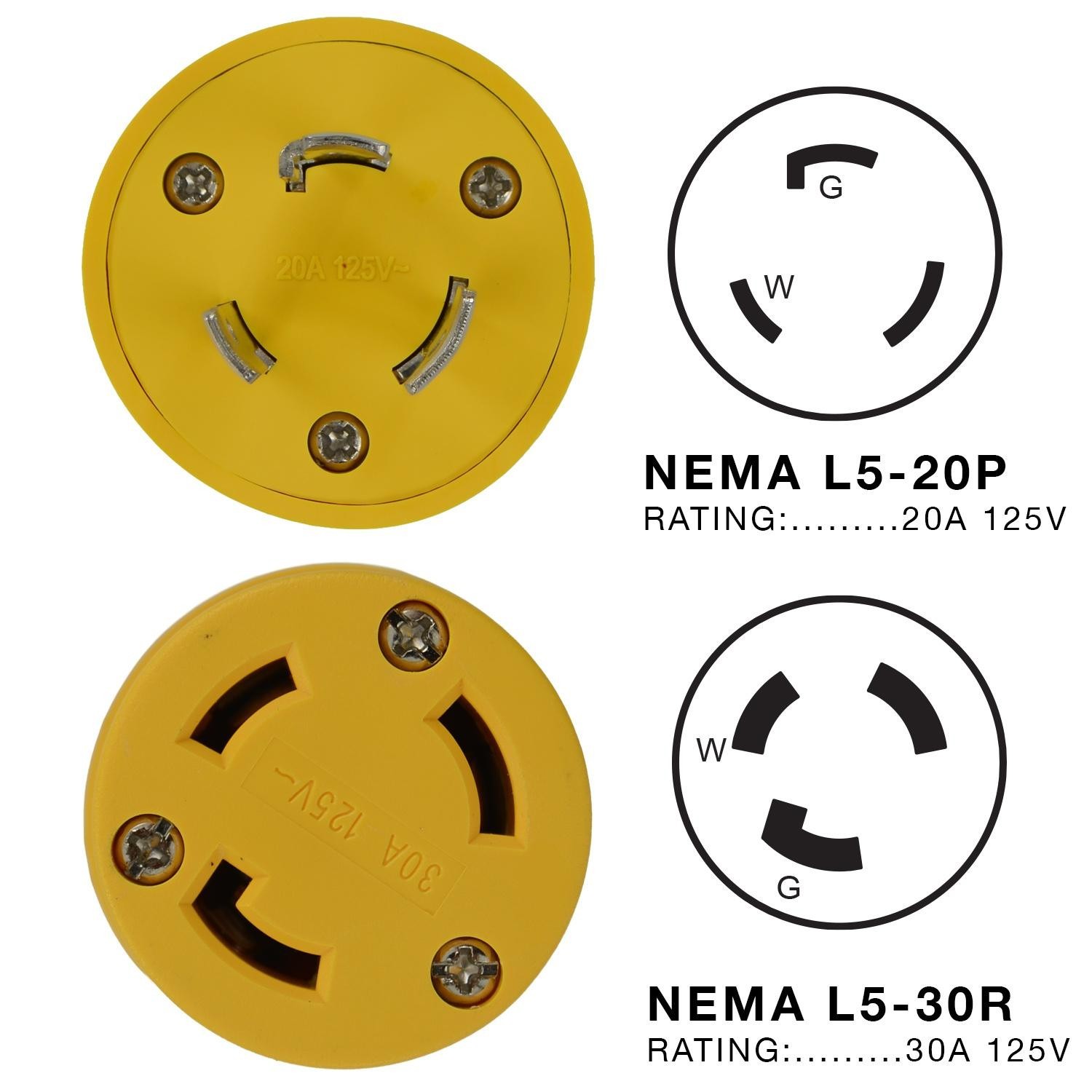 Conntek 30223-YW Electrical Plug Adapter NEMA L5-20P to L5-30R