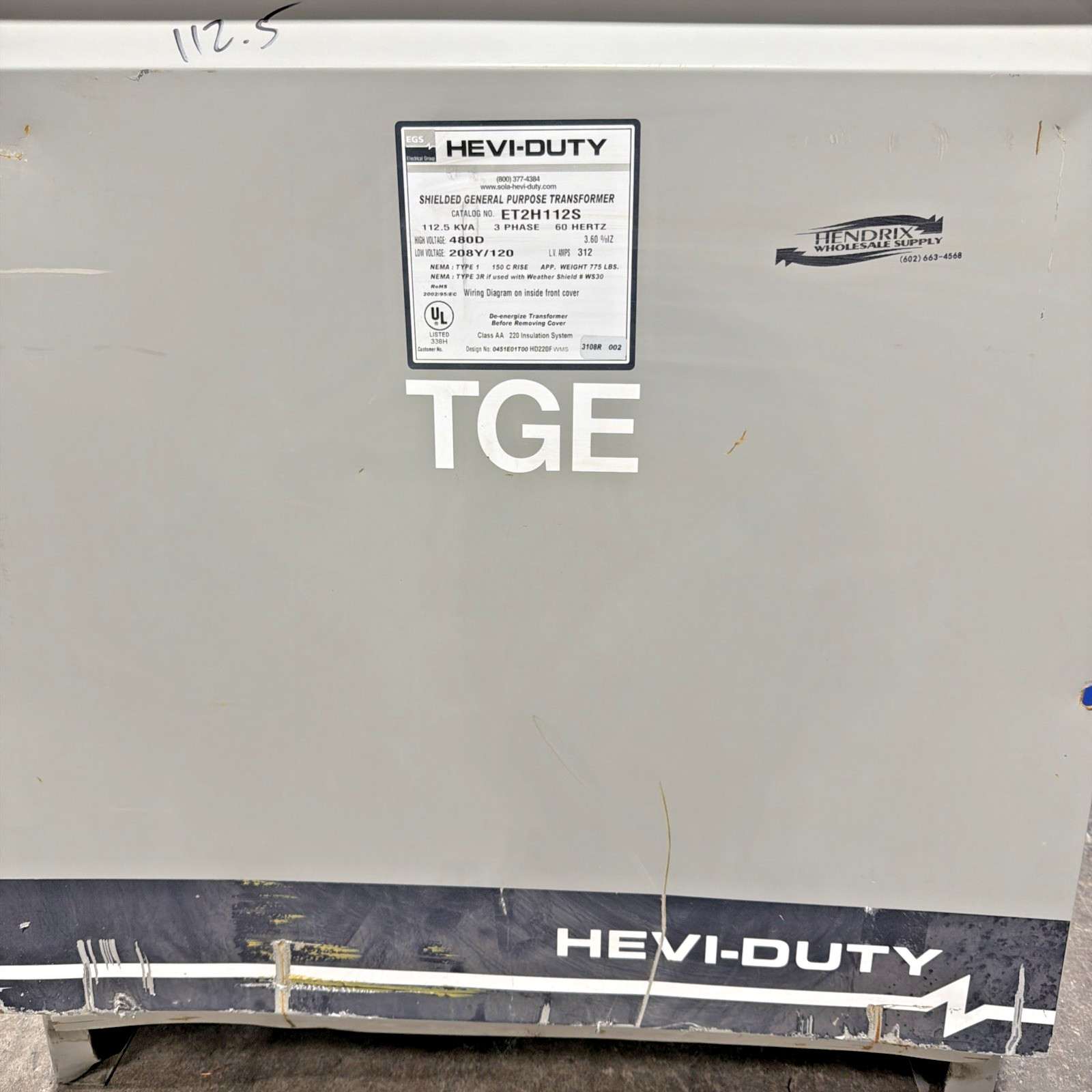 EGS 112.5kVA 480V Transformer 3PH 60HZ 208Y/120V Type 1 ET2H112S 🟦