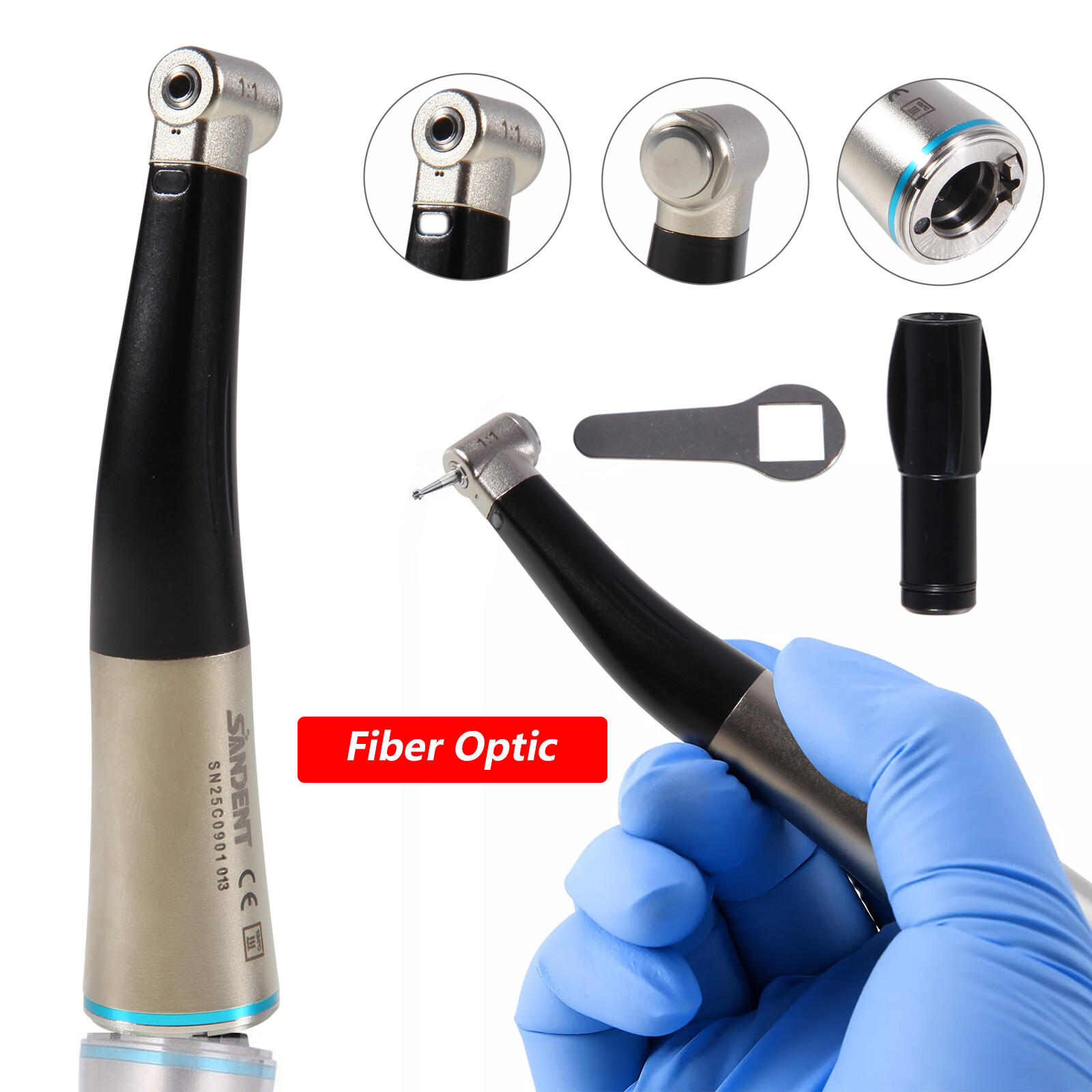 1-5* NSK Style Dental Fiber Optic 1:1 Contra Angle Handpiece Inner Push E-Type