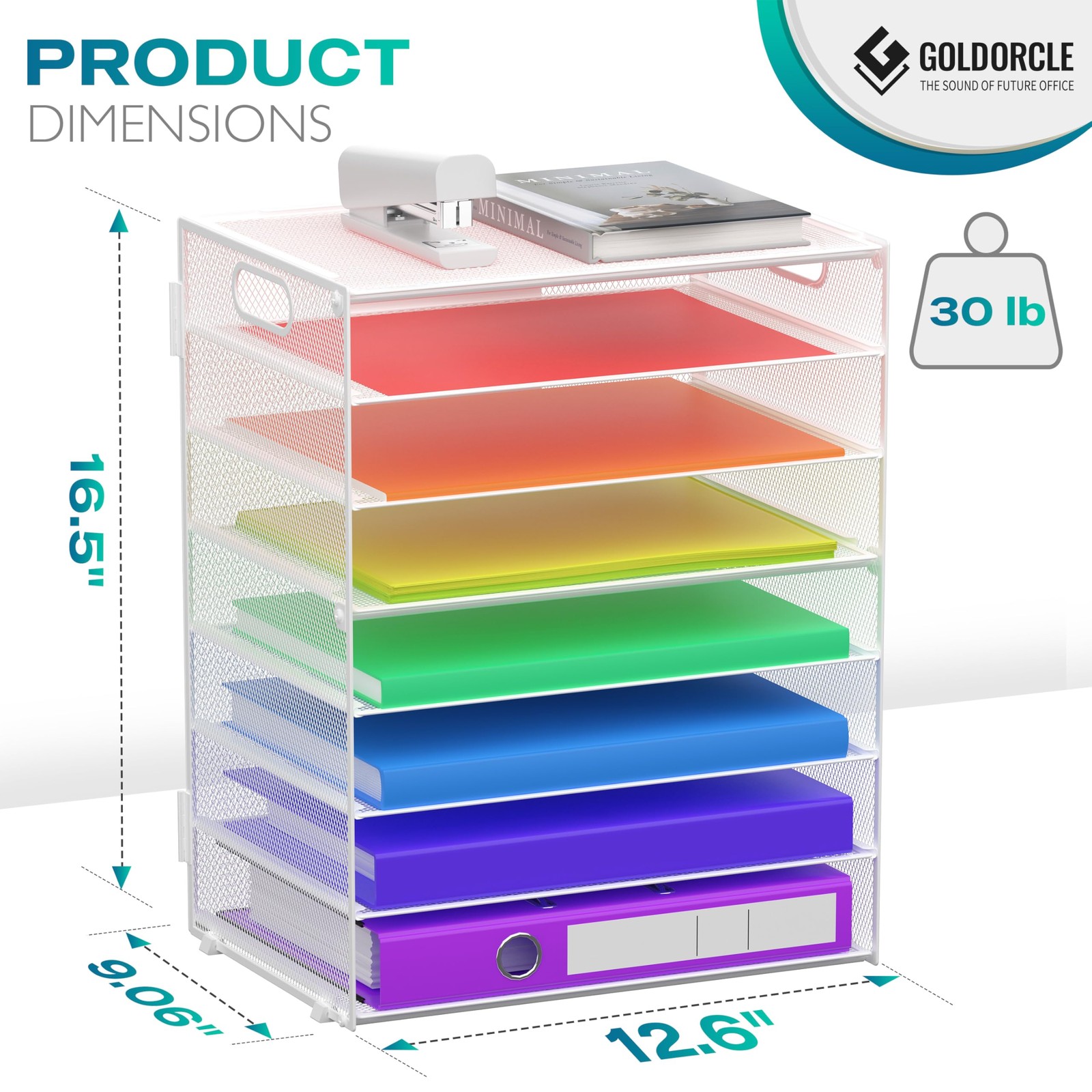 8 Tier Paper Letter Tray Organizer Mesh Desk File Holder Storage Handle White