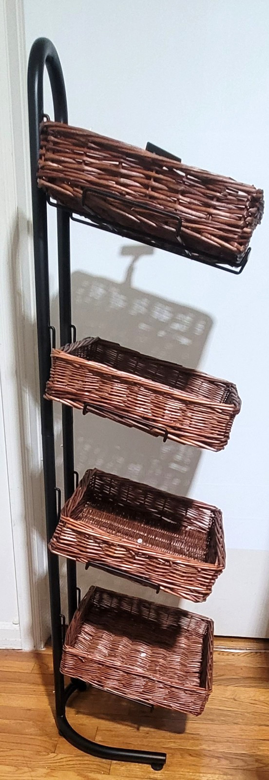 4 Tier Square Basket floor display for food w sign clips Mobile Merchandisers
