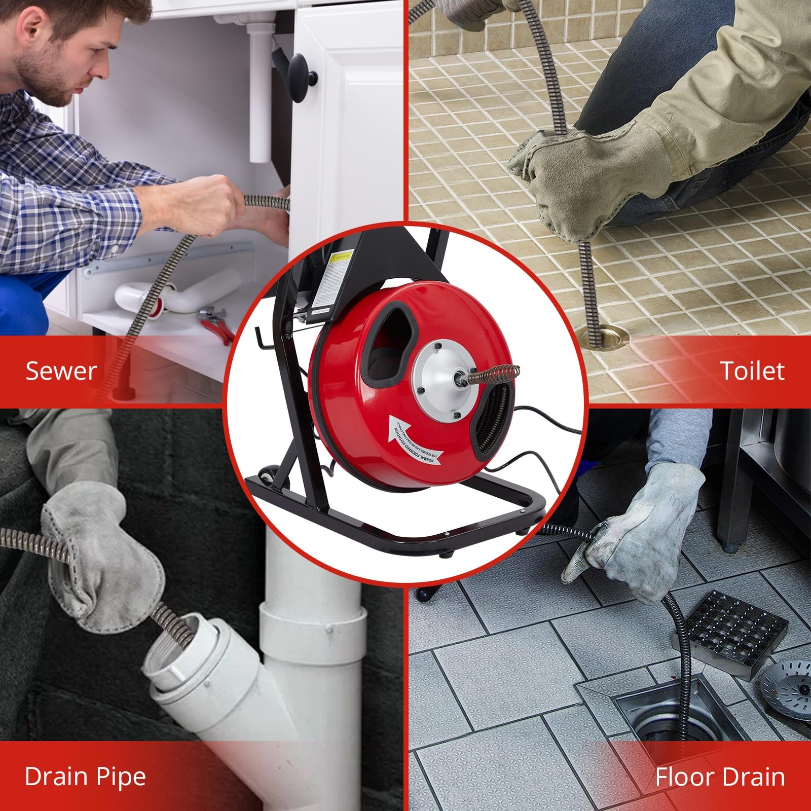 Drain Cleaner Machine 50FT x 1/2 Inch Electric Drain Auger for 1 to 4 Inch Pipe
